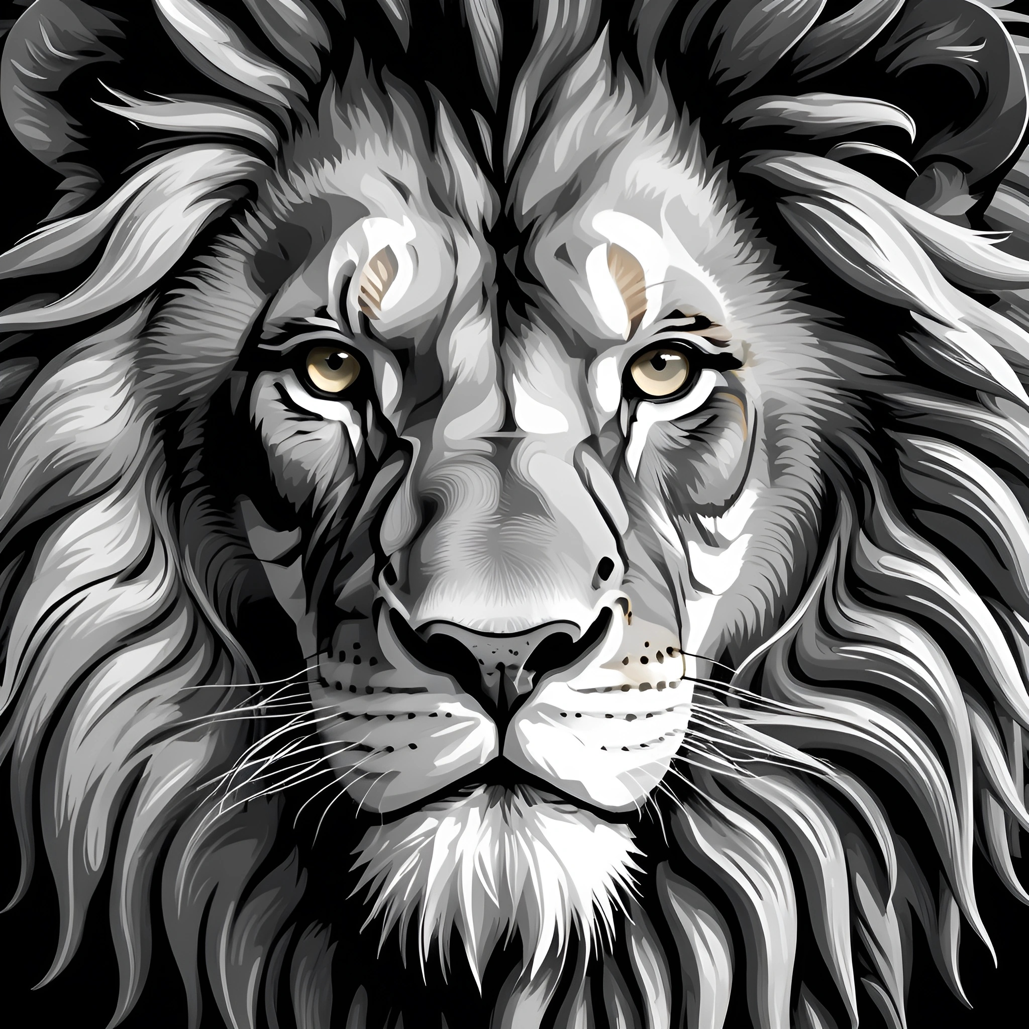 Lion Colorless Monochrome Digital Illustration of a Lion Face - Free Download - AI ...