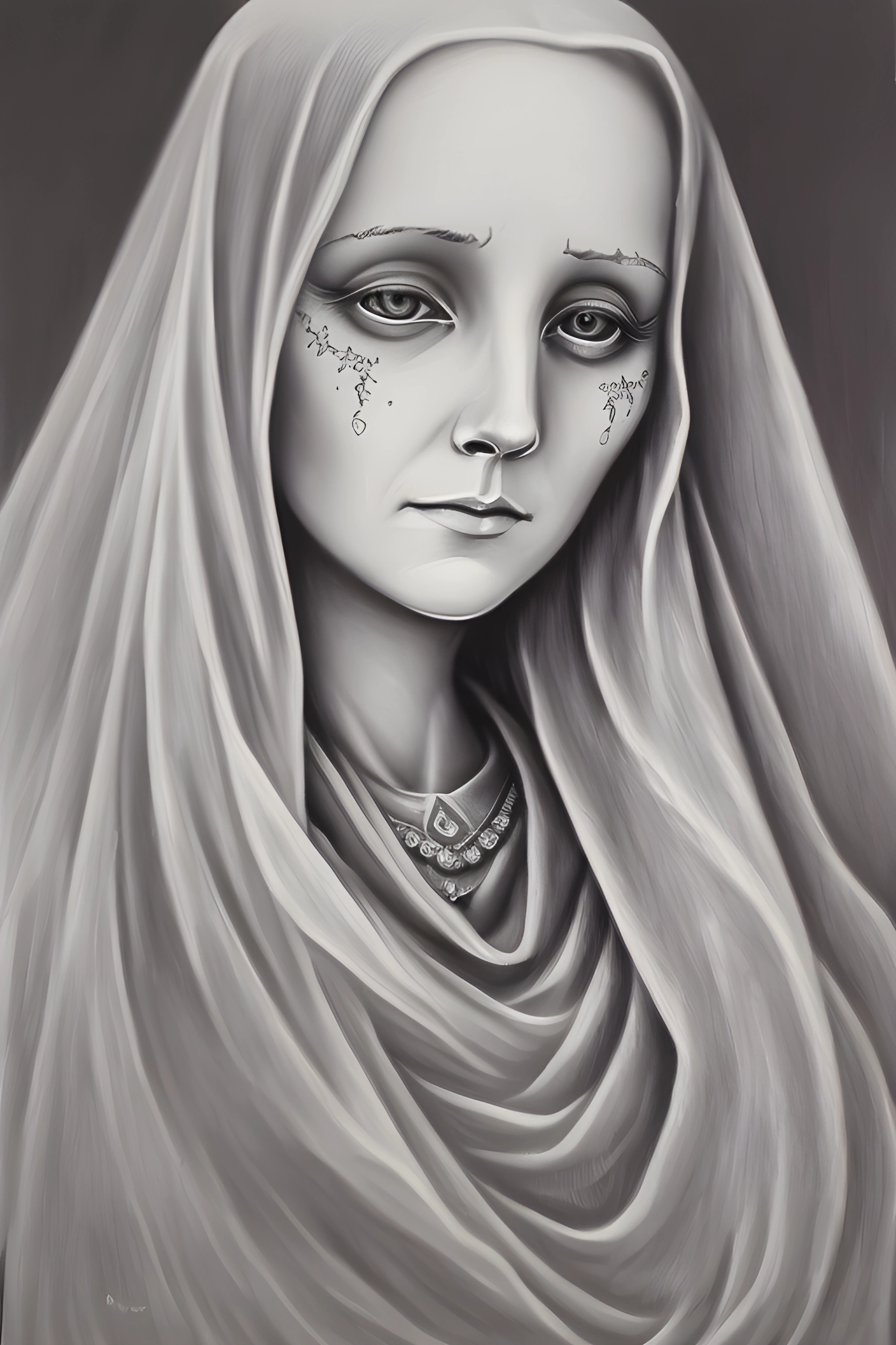 painting of a woman with a veil and face paint