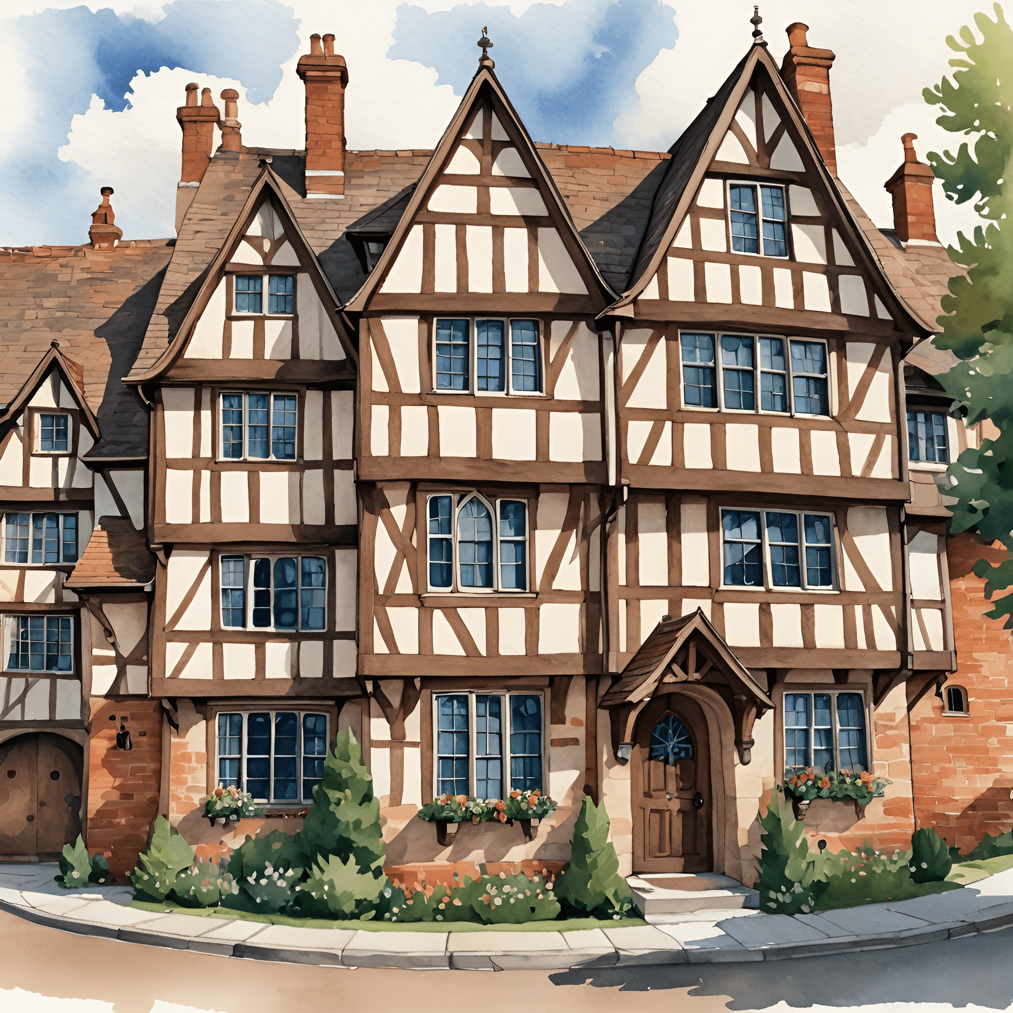 Tutor House Simple Timber Frame Tudor House Illustration - Free Download - AI Scribbles
