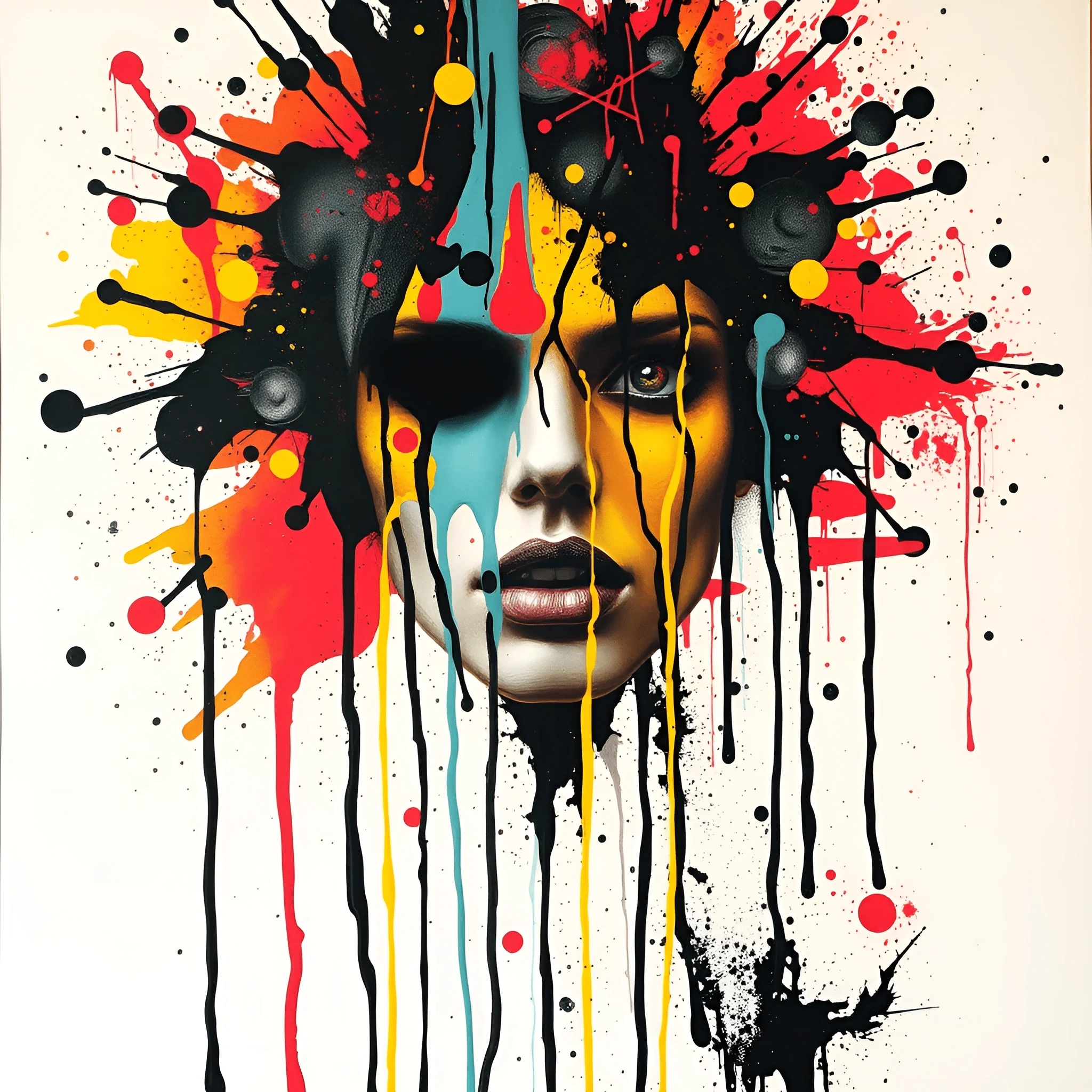 Abstract Portrait With Paint Splatter - Free Download - AI Scribbles