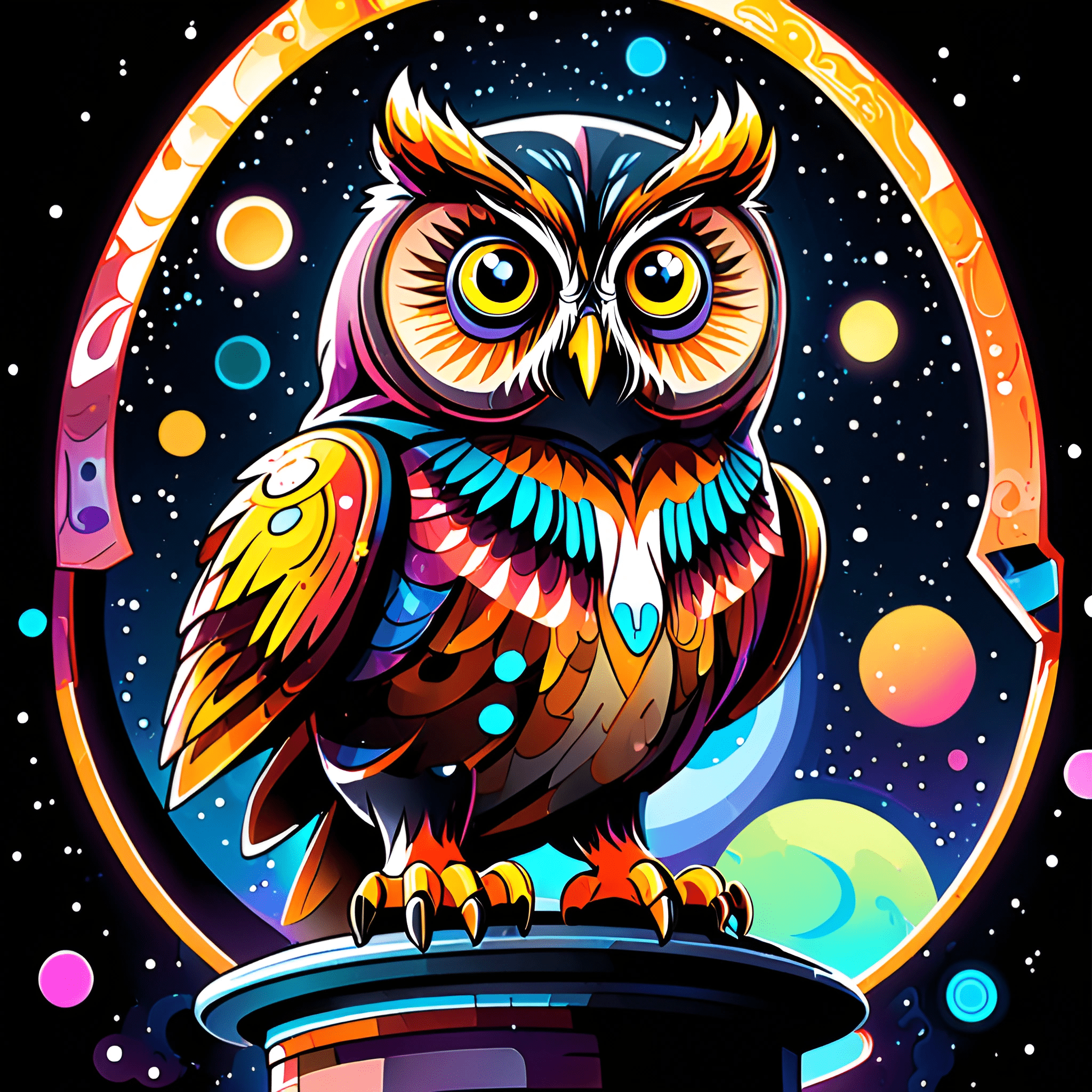 Colorful Owl in Space Artwork - Free Download - AI Scribbles