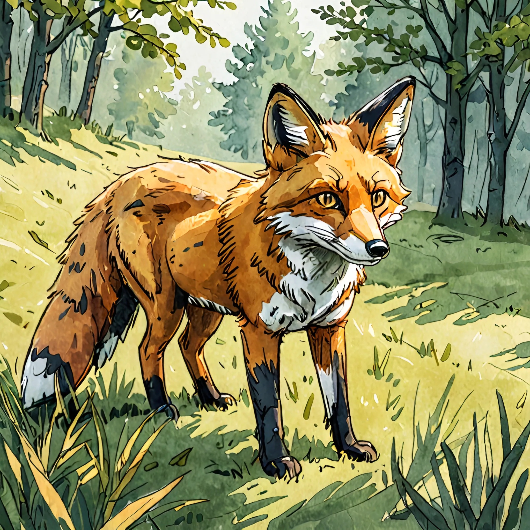 Illustrative Fox in Natural Landscape - Free Download - AI Scribbles