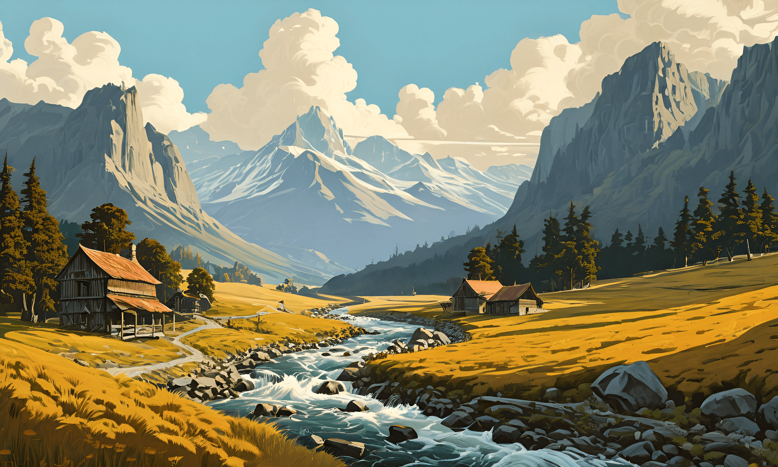 Serene Mountain Landscape Painting - Free Download - AI Scribbles