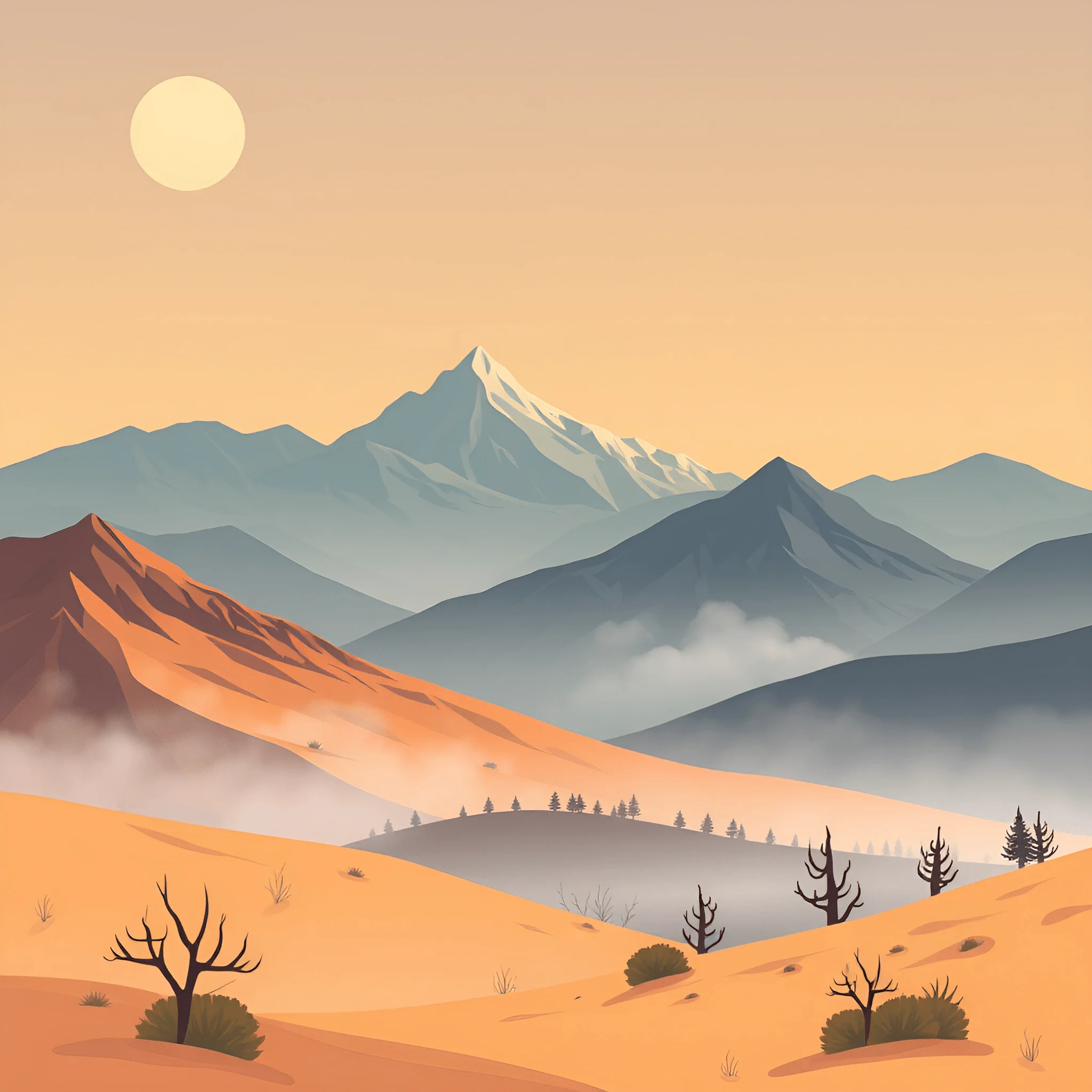 Desert Landscape with Mountains - Free Download - AI Scribbles