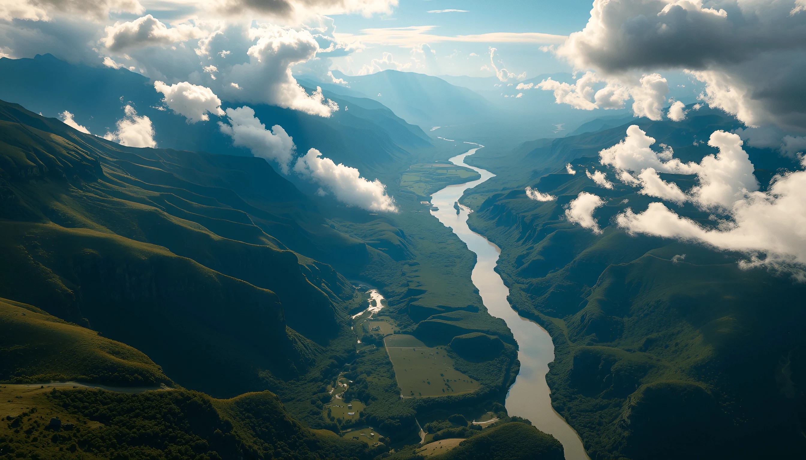 Aerial View of Serpentine River Through Lush Valley - Free Download ...
