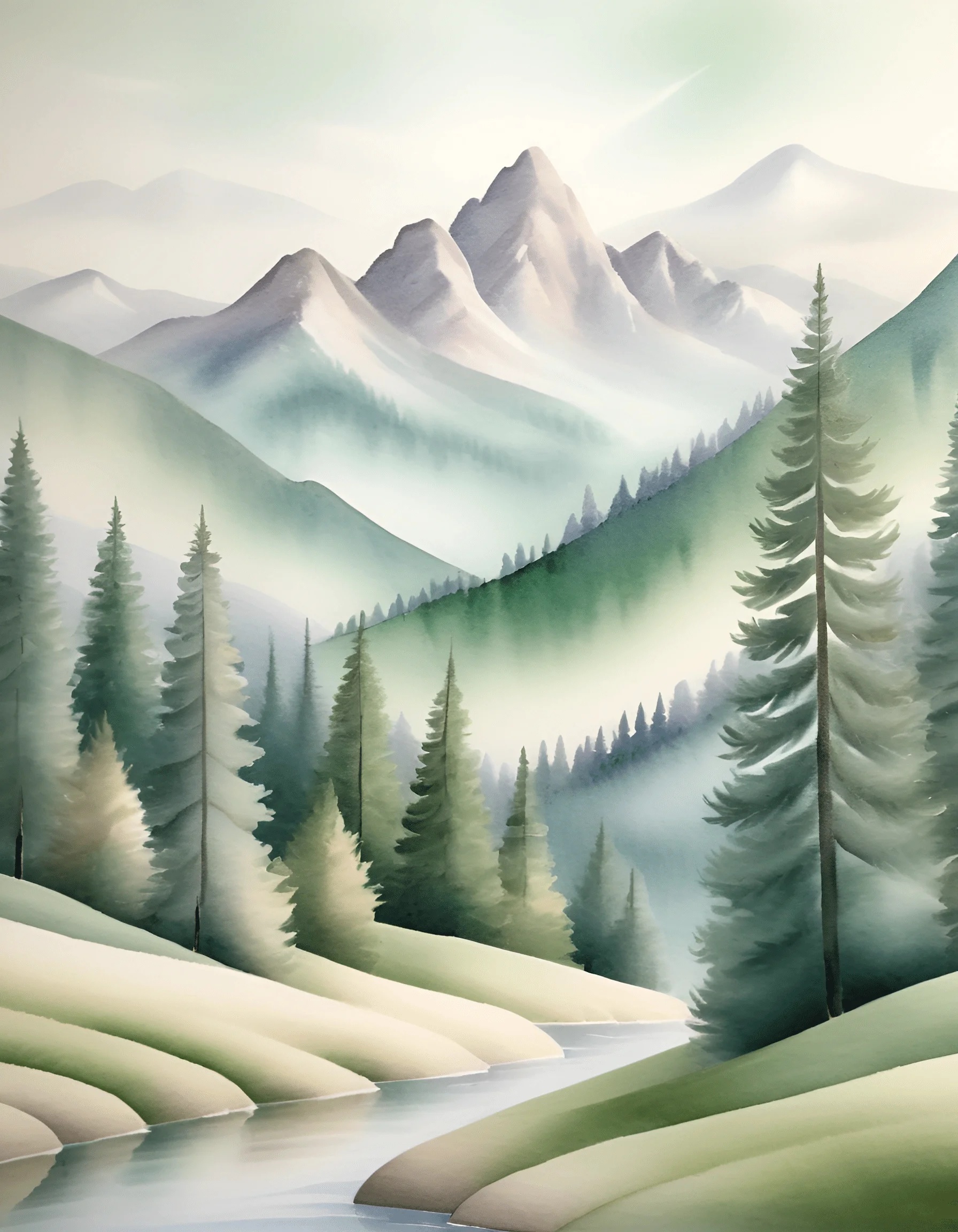 Serene Mountain Landscape with River - Free Download - AI Scribbles