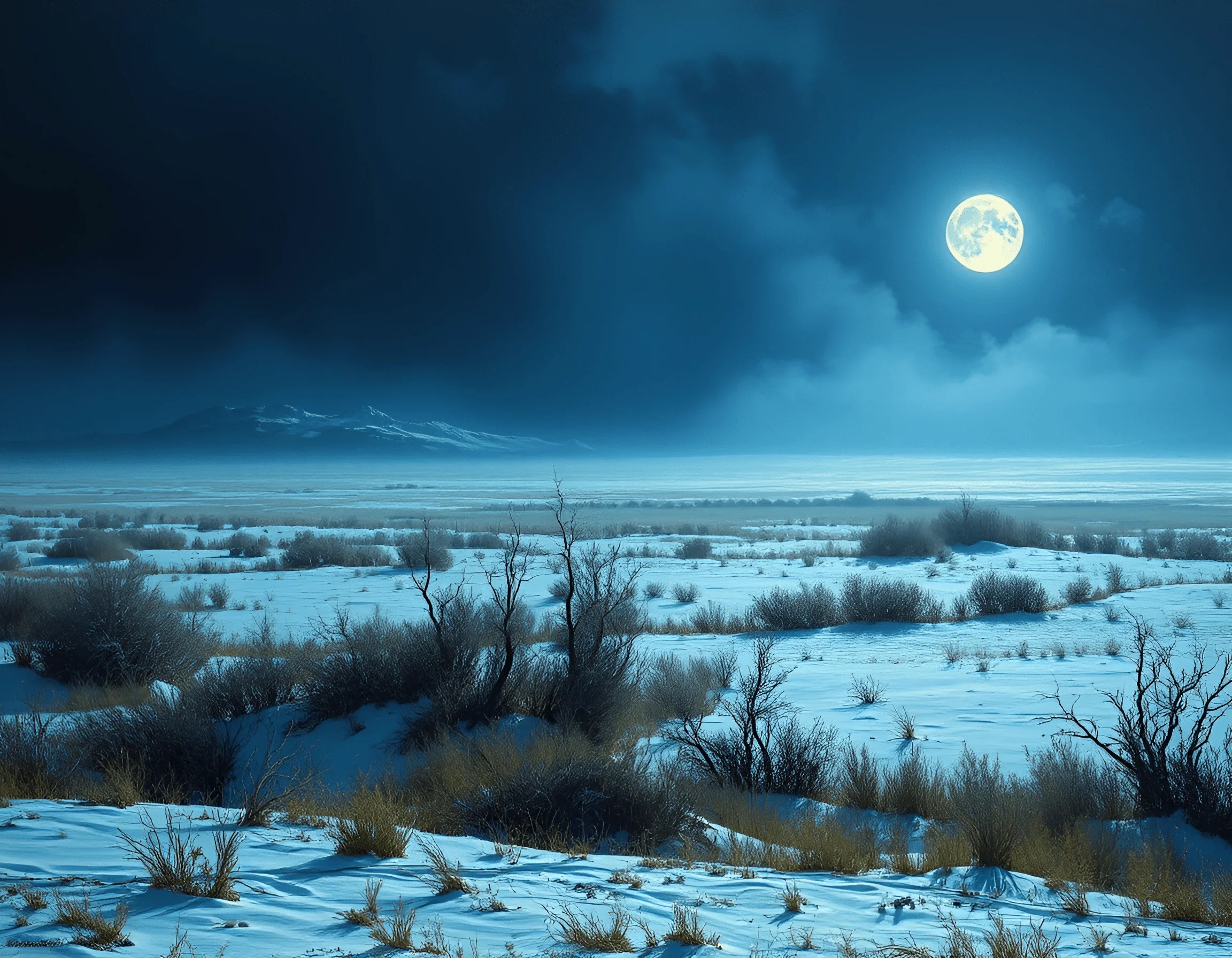 Snowy Night Landscape Under Full Moon - Free Download - AI Scribbles