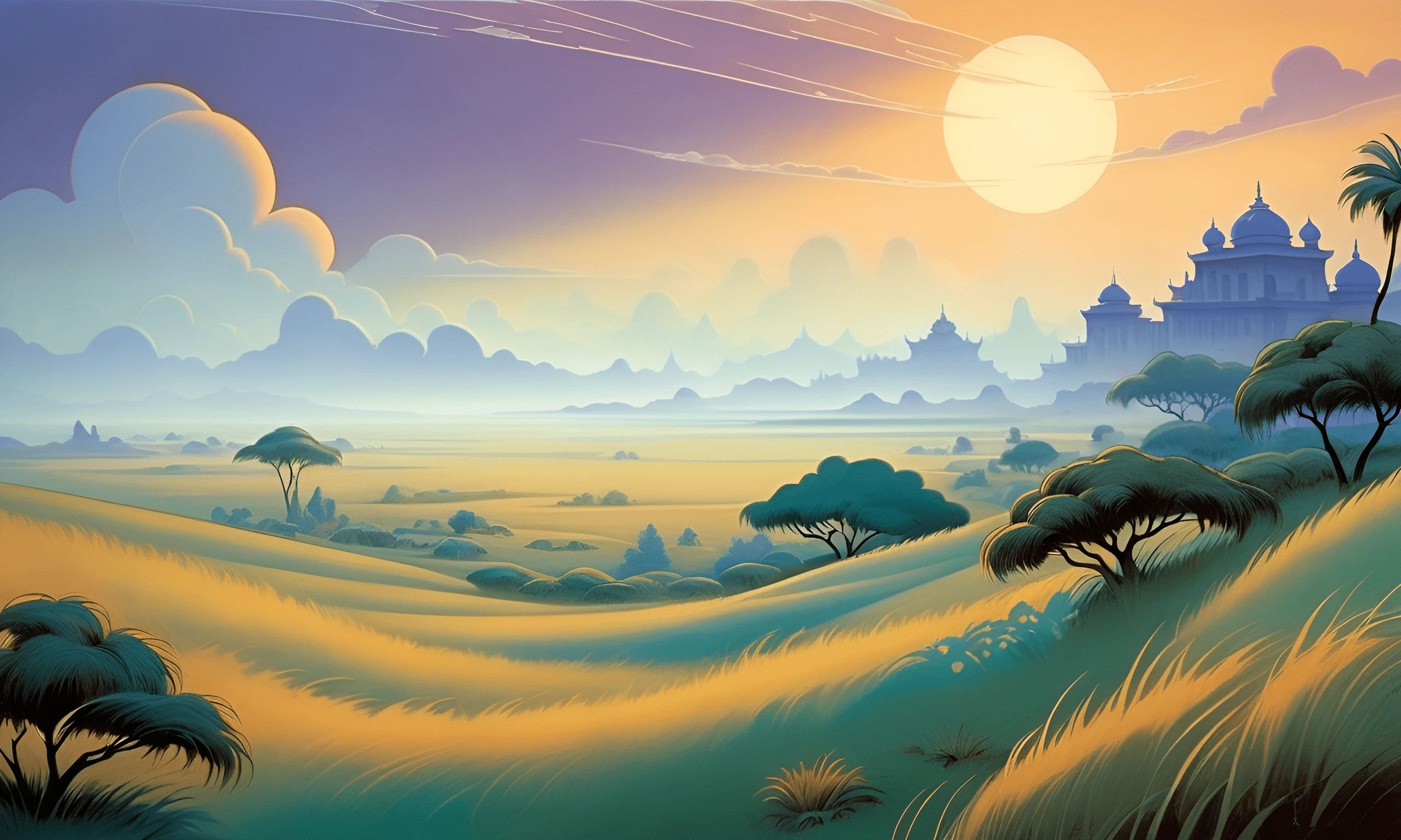 Fantasy Landscape at Dawn - Free Download - AI Scribbles