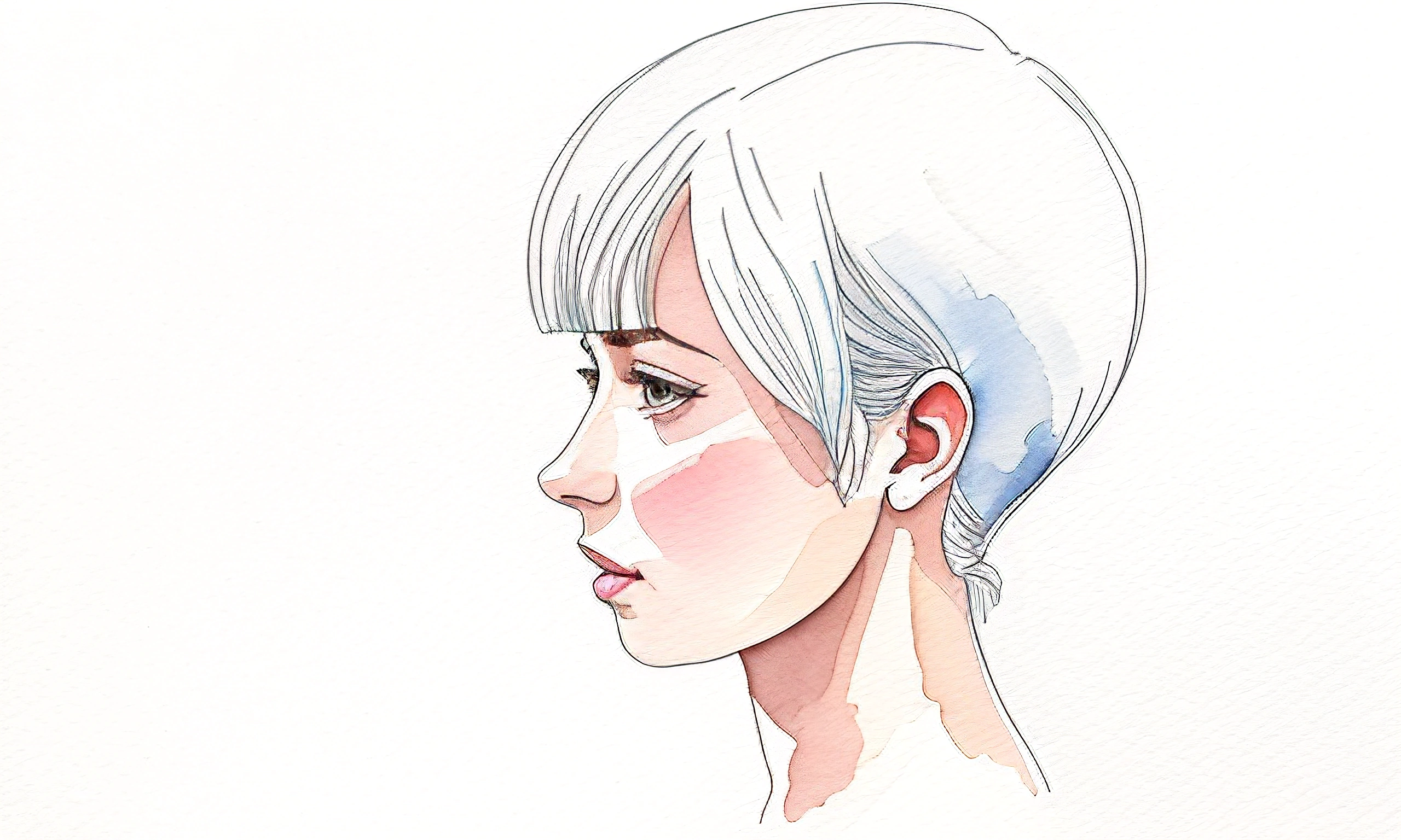 a drawing of a woman with a short white hair