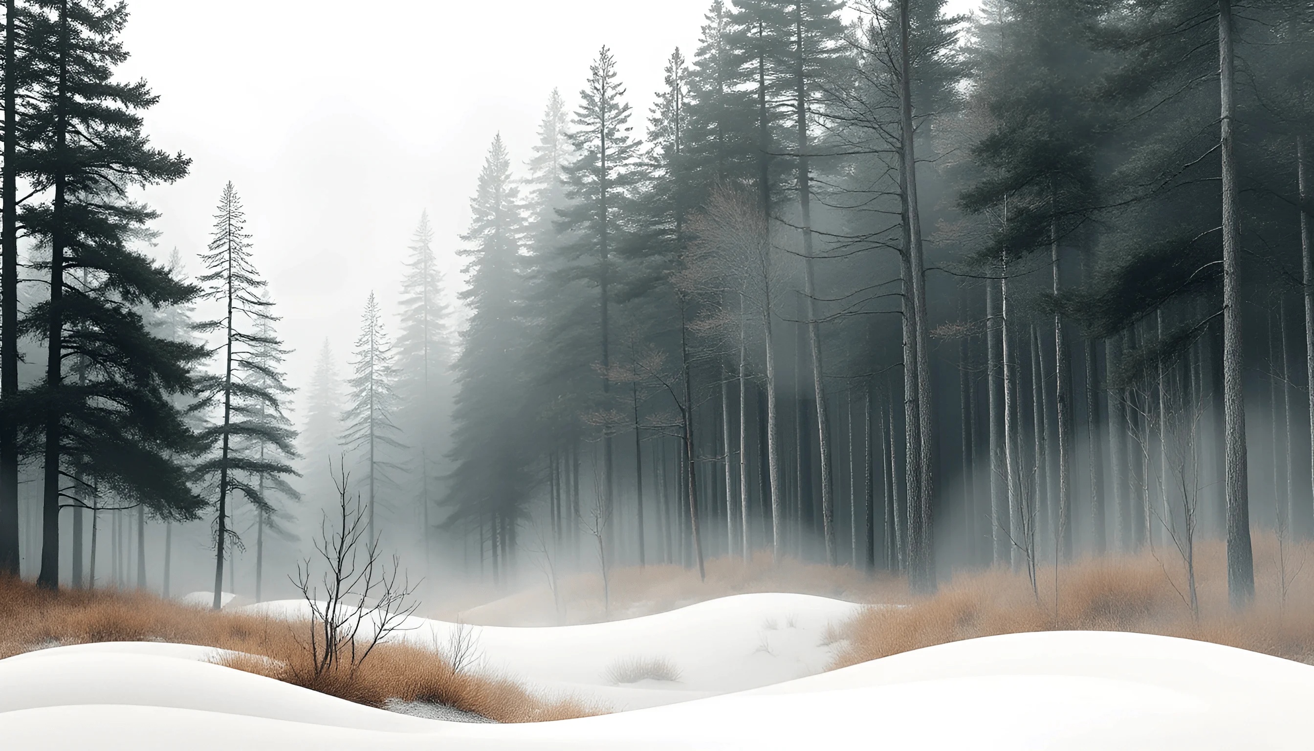 Foggy Winter Forest Landscape With Snow - Free Download - AI Scribbles