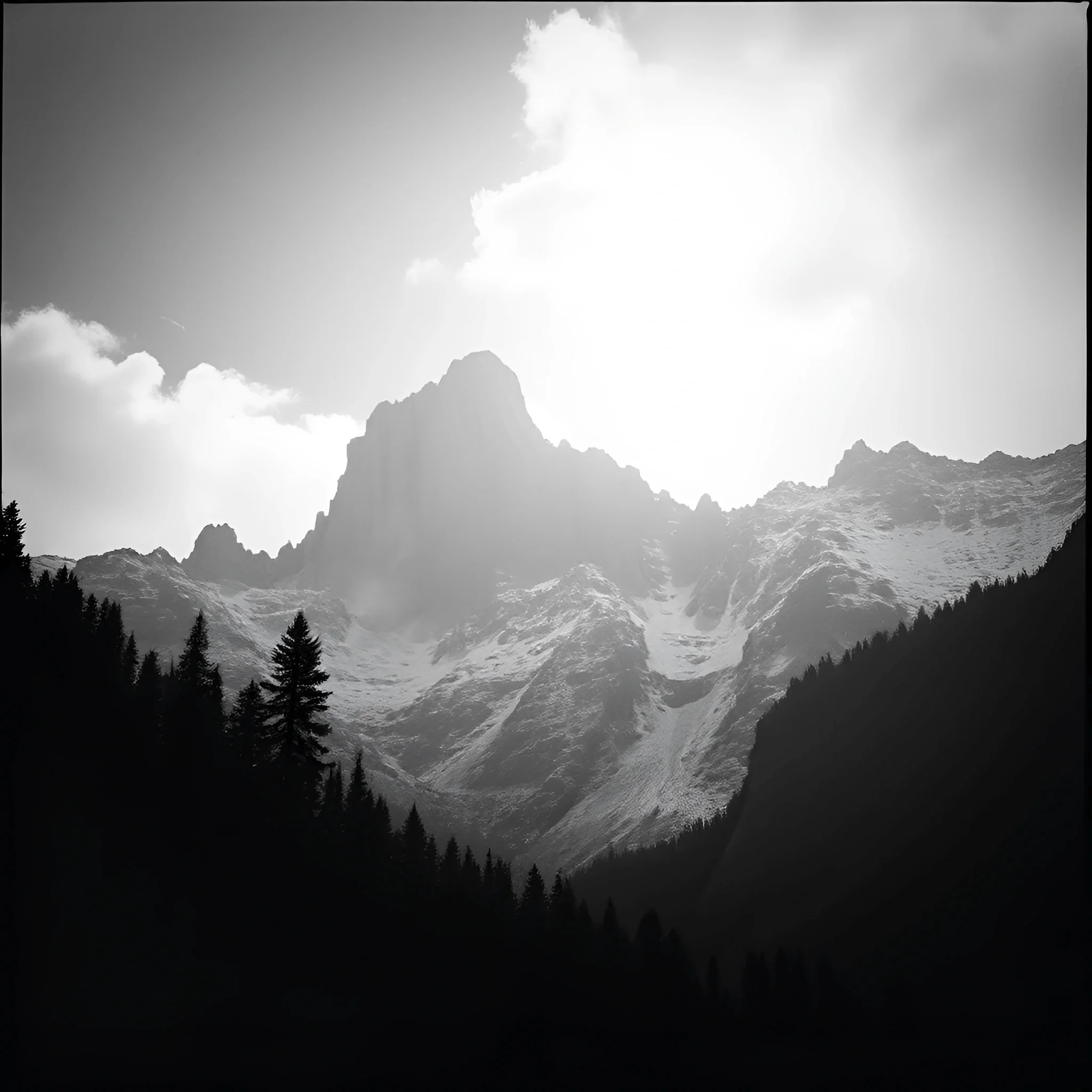 Black and White Mountain Landscape with Snow - Free Download - AI Scribbles