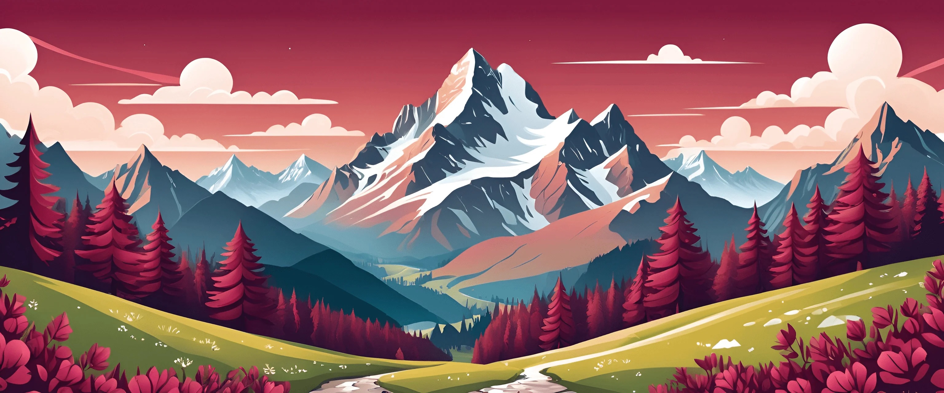 Styleized Vector Landscape Stylized Mountain Landscape at Sunset - Free Download - AI Scribbles