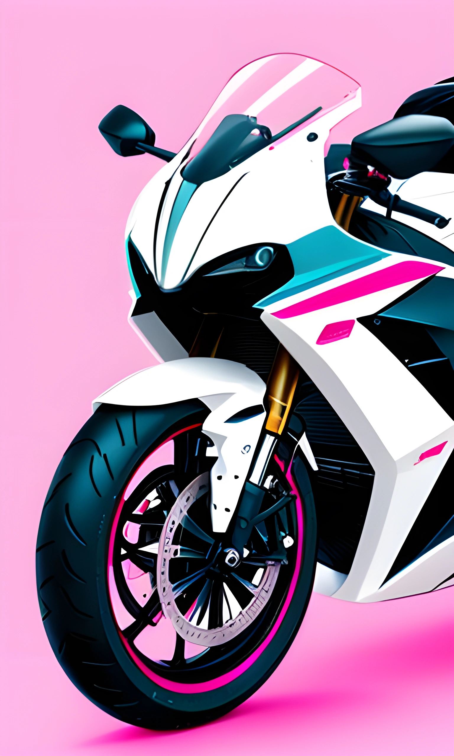 a white motorcycle with pink stripes on it