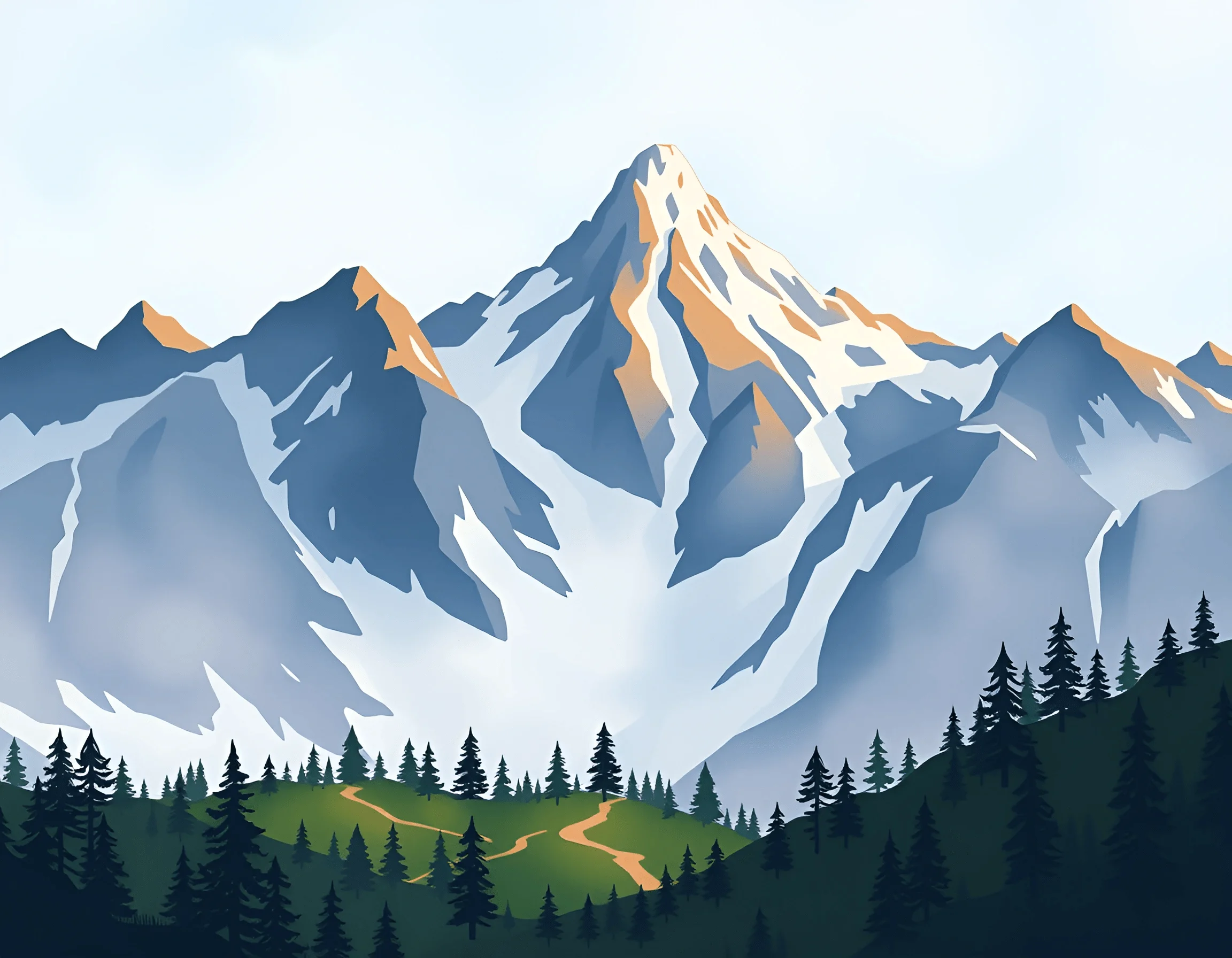 Snow-Capped Mountain Range with Pine Forest - Free Download - AI Scribbles