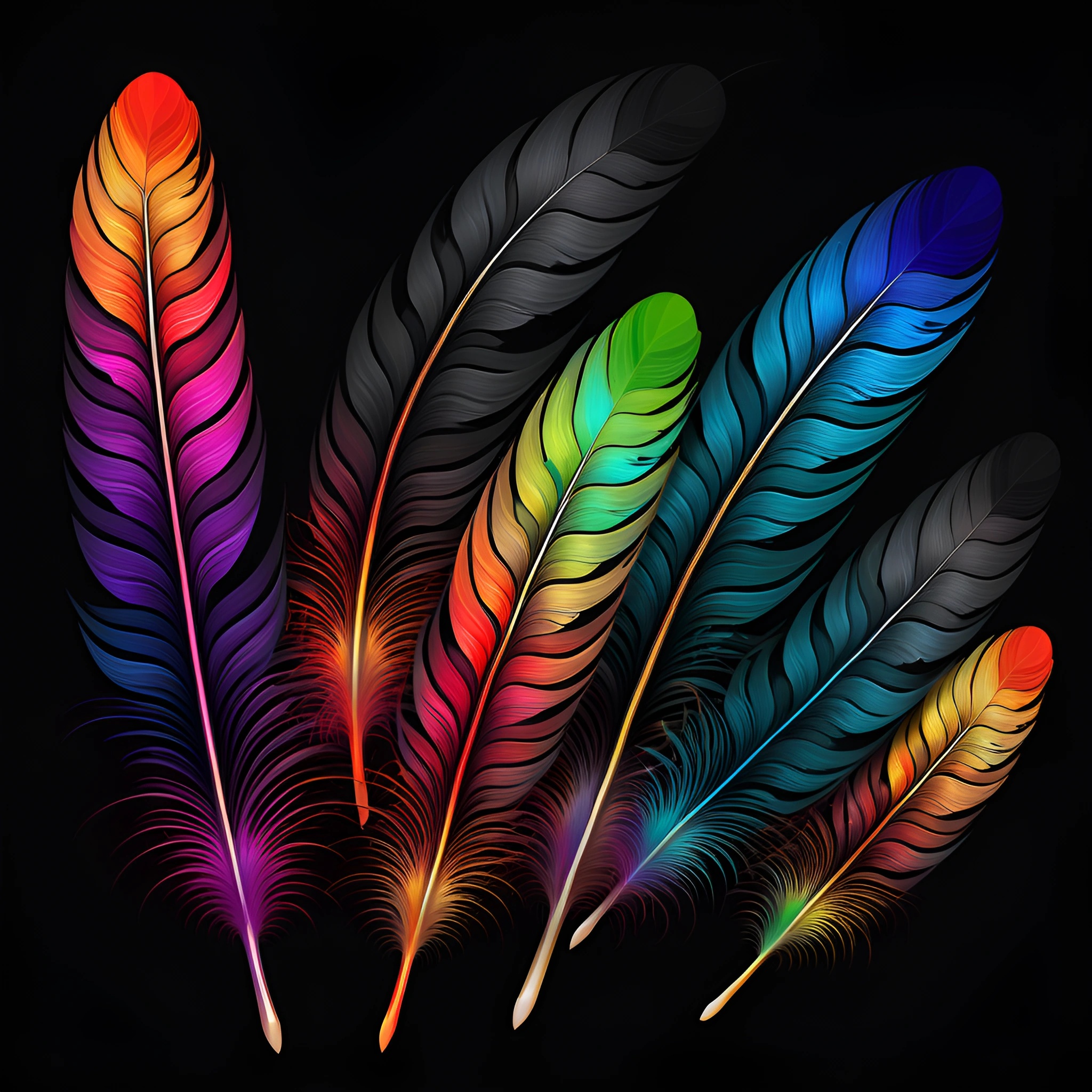 Colorfull Feather Design Colorful Feather Design on Black Background - Free Download - AI Scribbles