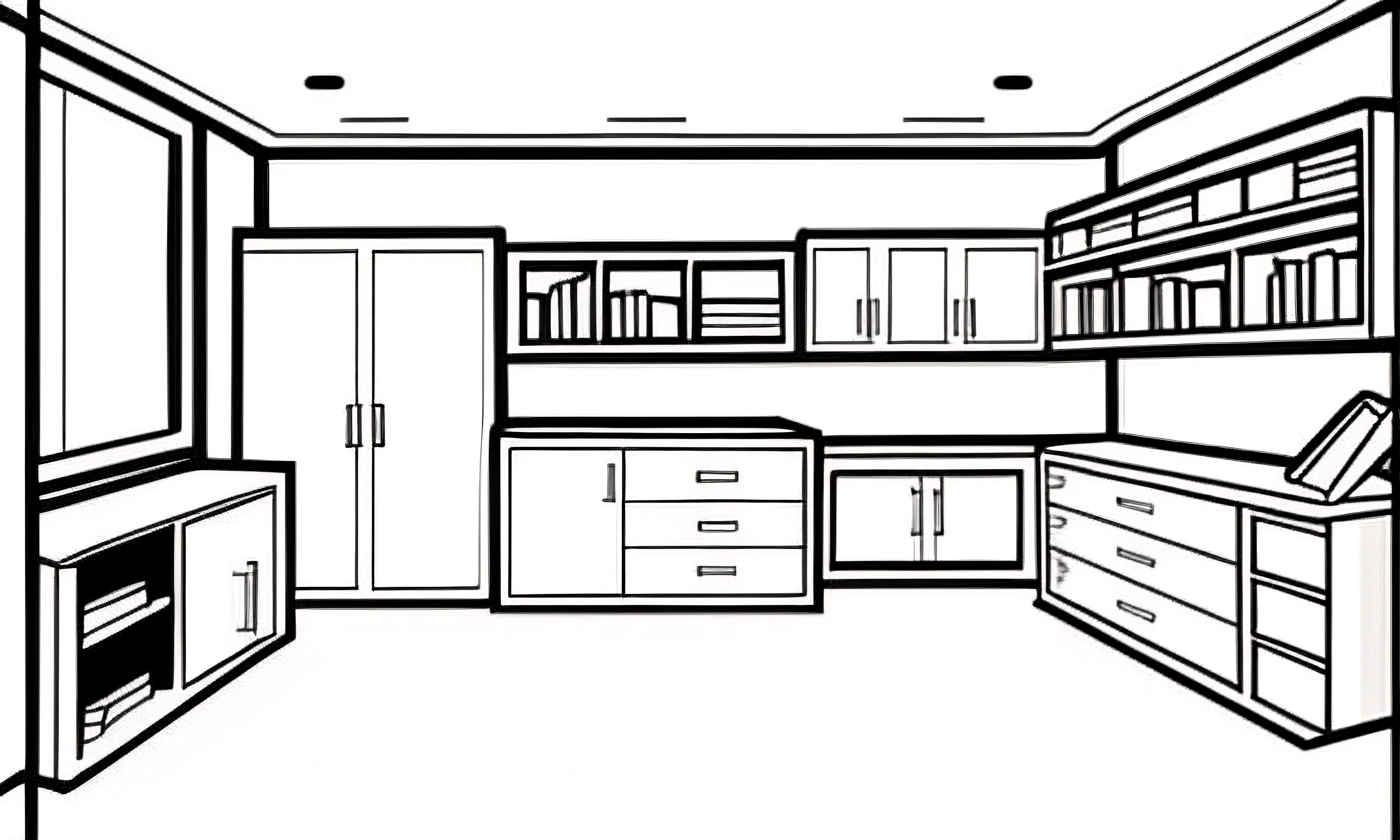 Modern Office Interior Line Drawing - Free Download - AI Scribbles