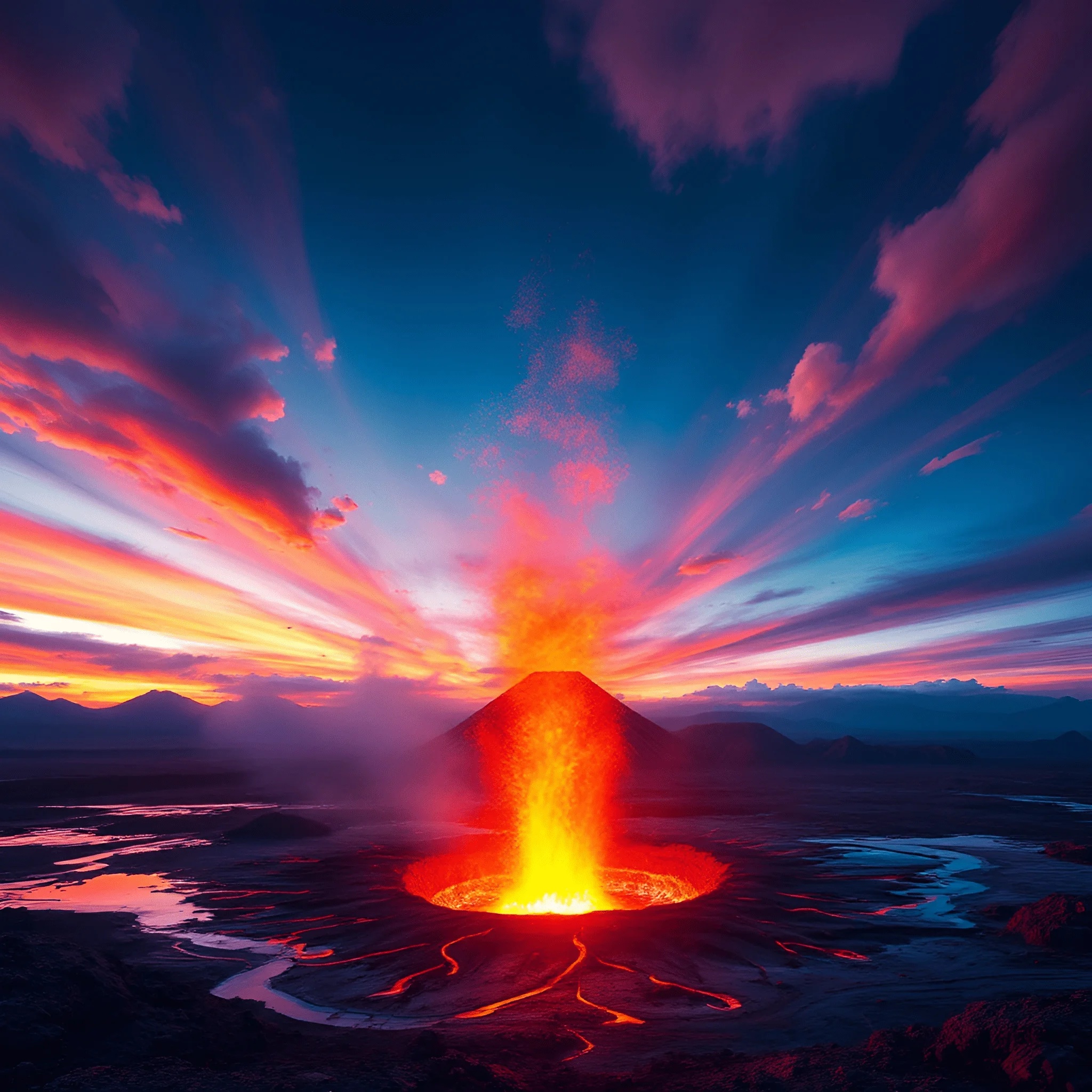 Active Volcano Eruption at Sunset - Free Download - AI Scribbles