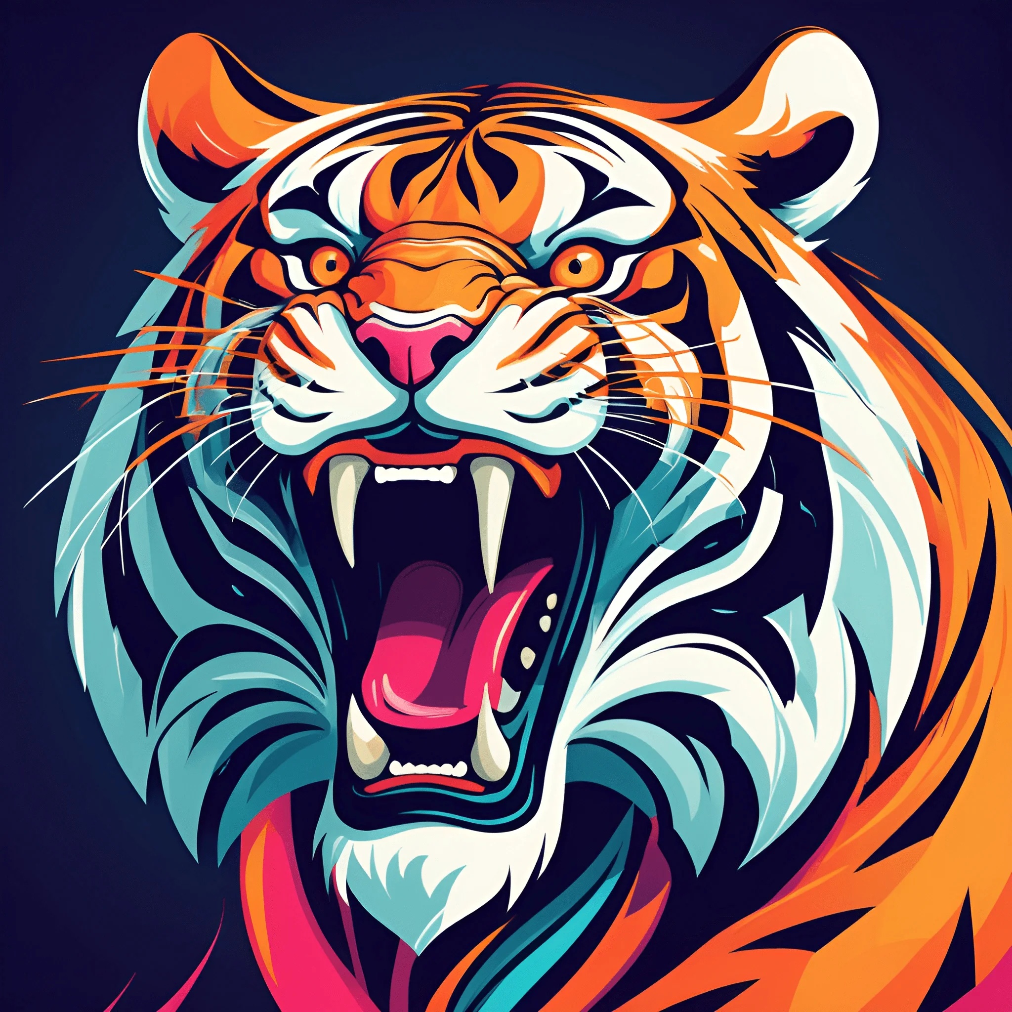 Tiger Vector Color Vibrant Tiger Portrait with Bold Colors - Free Download - AI Scribbles