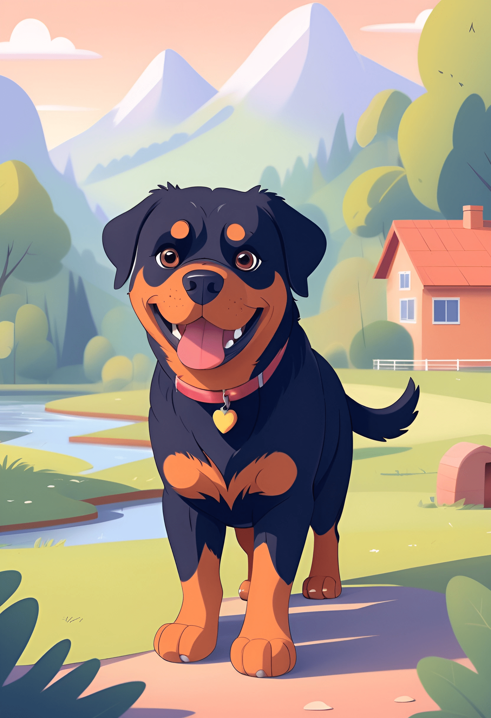 Happy Rottweiler in Countryside - Free Download - AI Scribbles