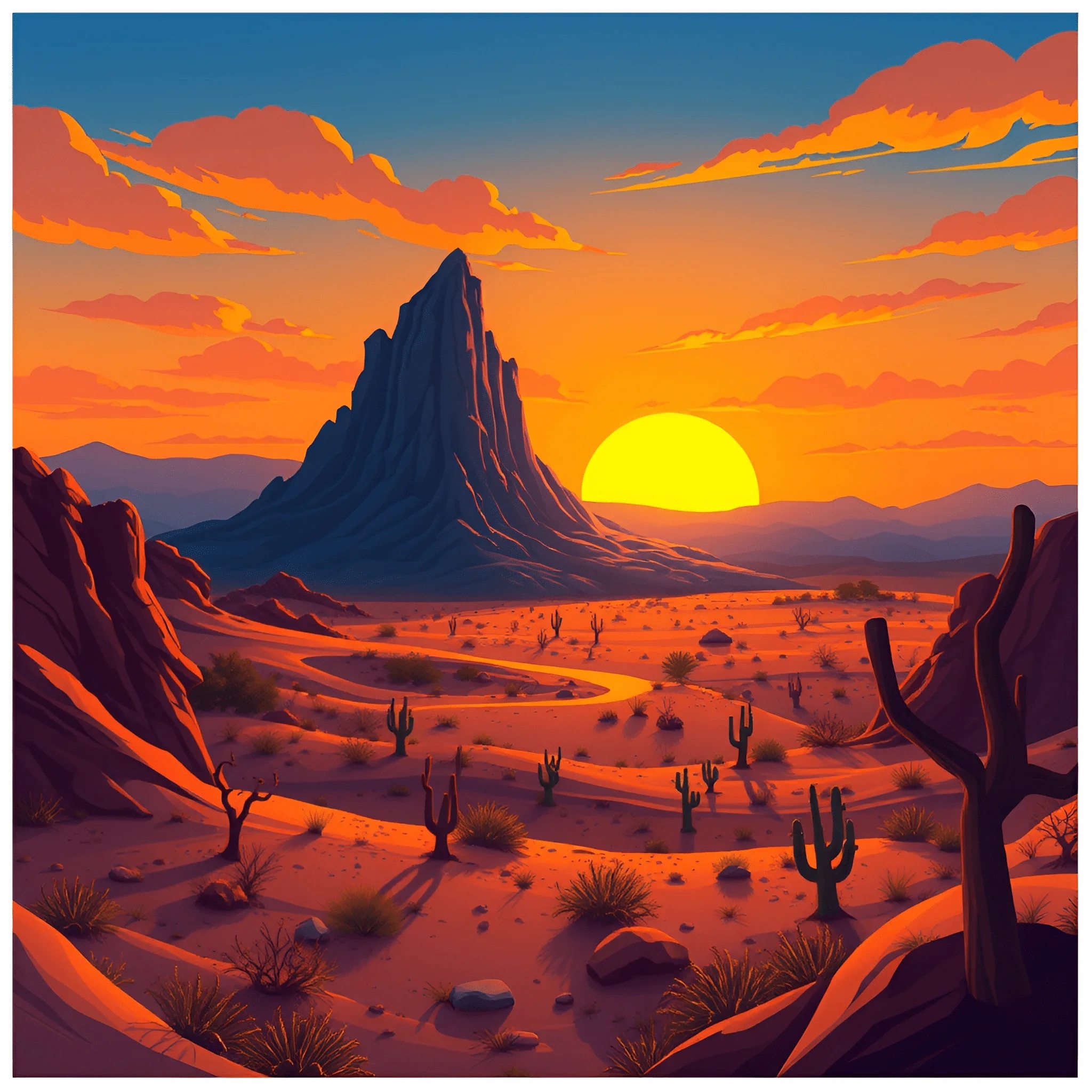 Desert Sunset Landscape - Free Download - AI Scribbles