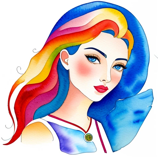 a painting of a woman with a rainbow colored hair