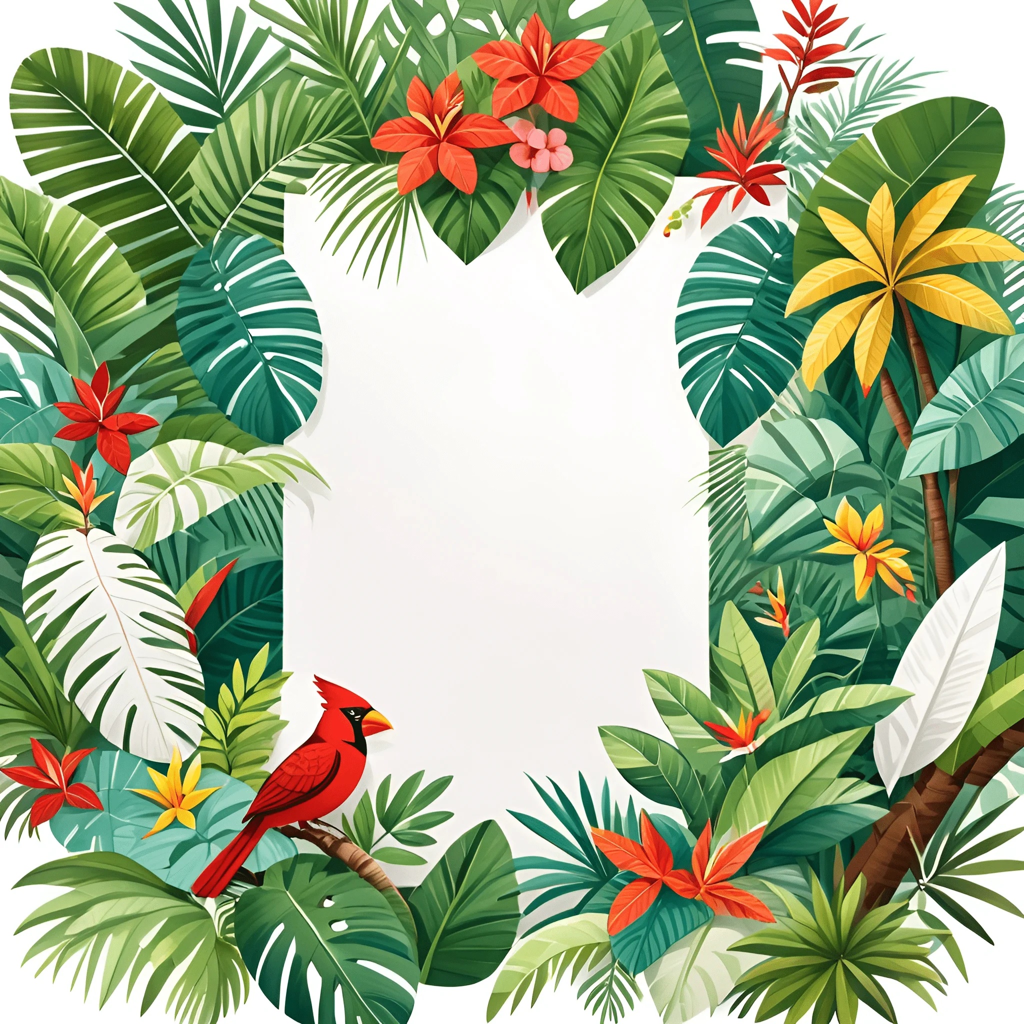 Tropical Frame with Cardinal Bird - Free Download - AI Scribbles