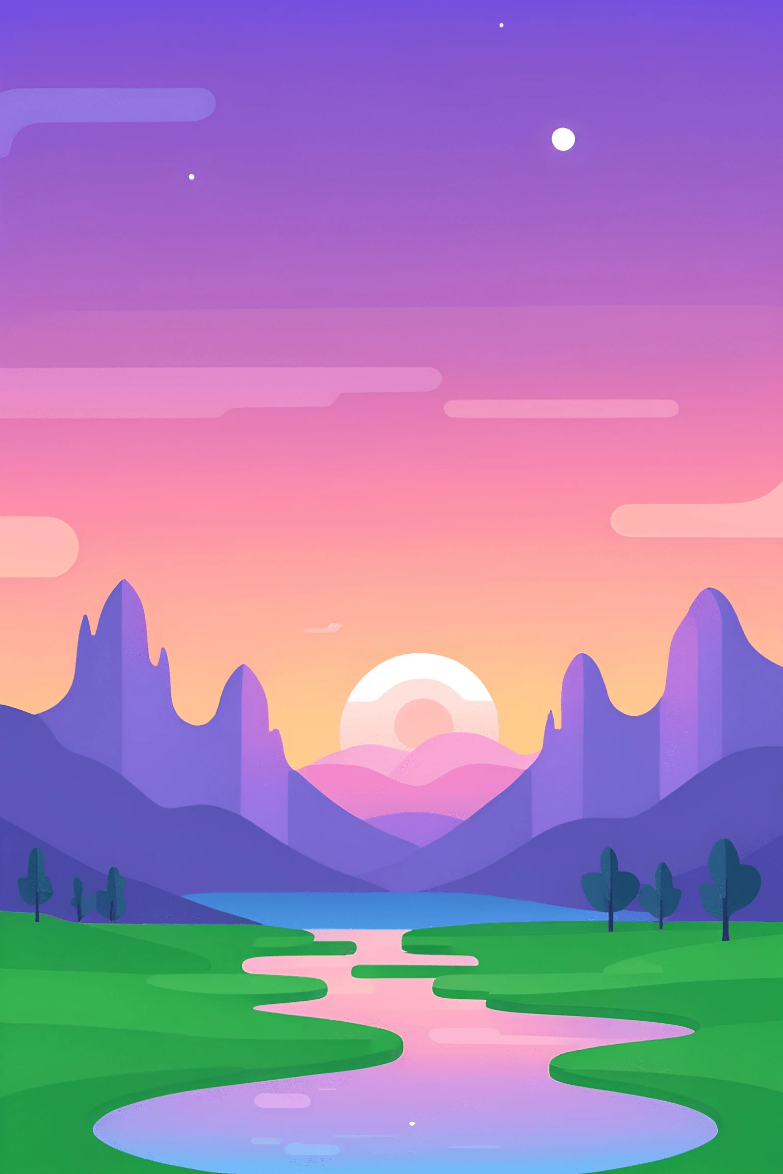 Styleized Vector Landscape Stylized Mountain Landscape at Sunset - Free Download - AI Scribbles