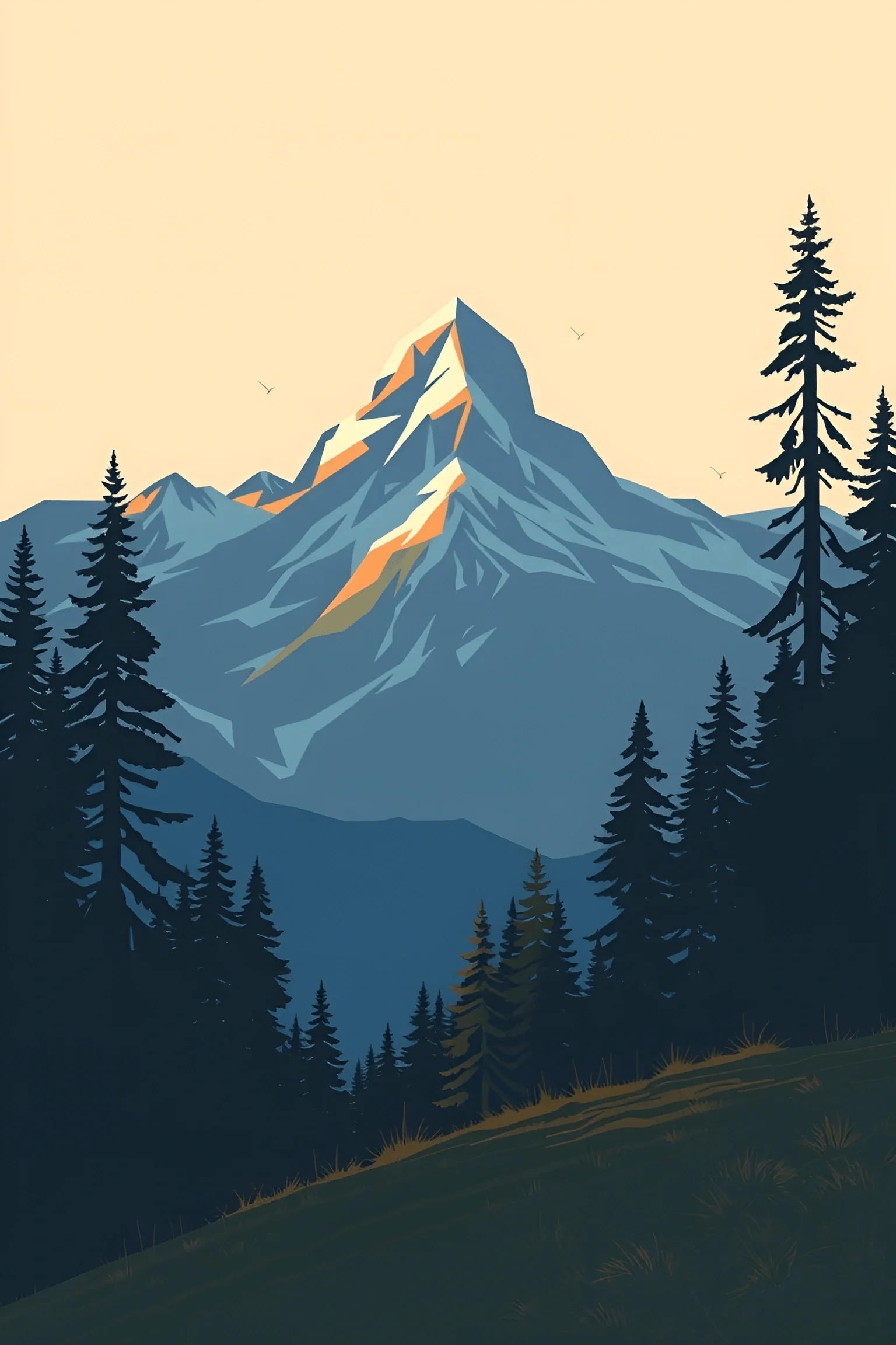 Mountain Landscape With Pine Trees At Dawn - Free Download - AI Scribbles