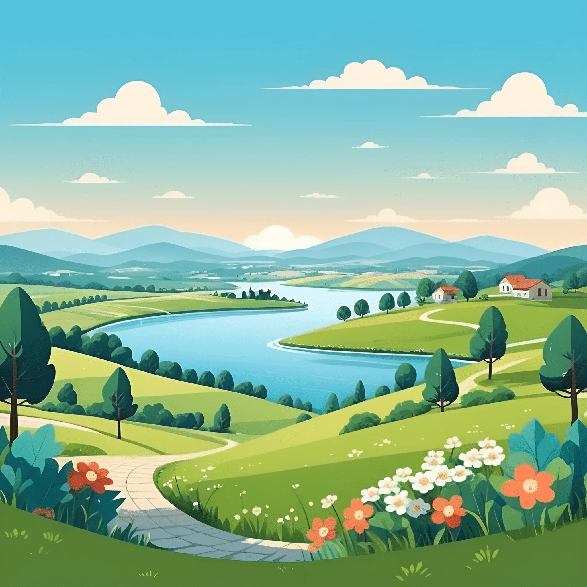 Scenic River Landscape - Free Download - AI Scribbles