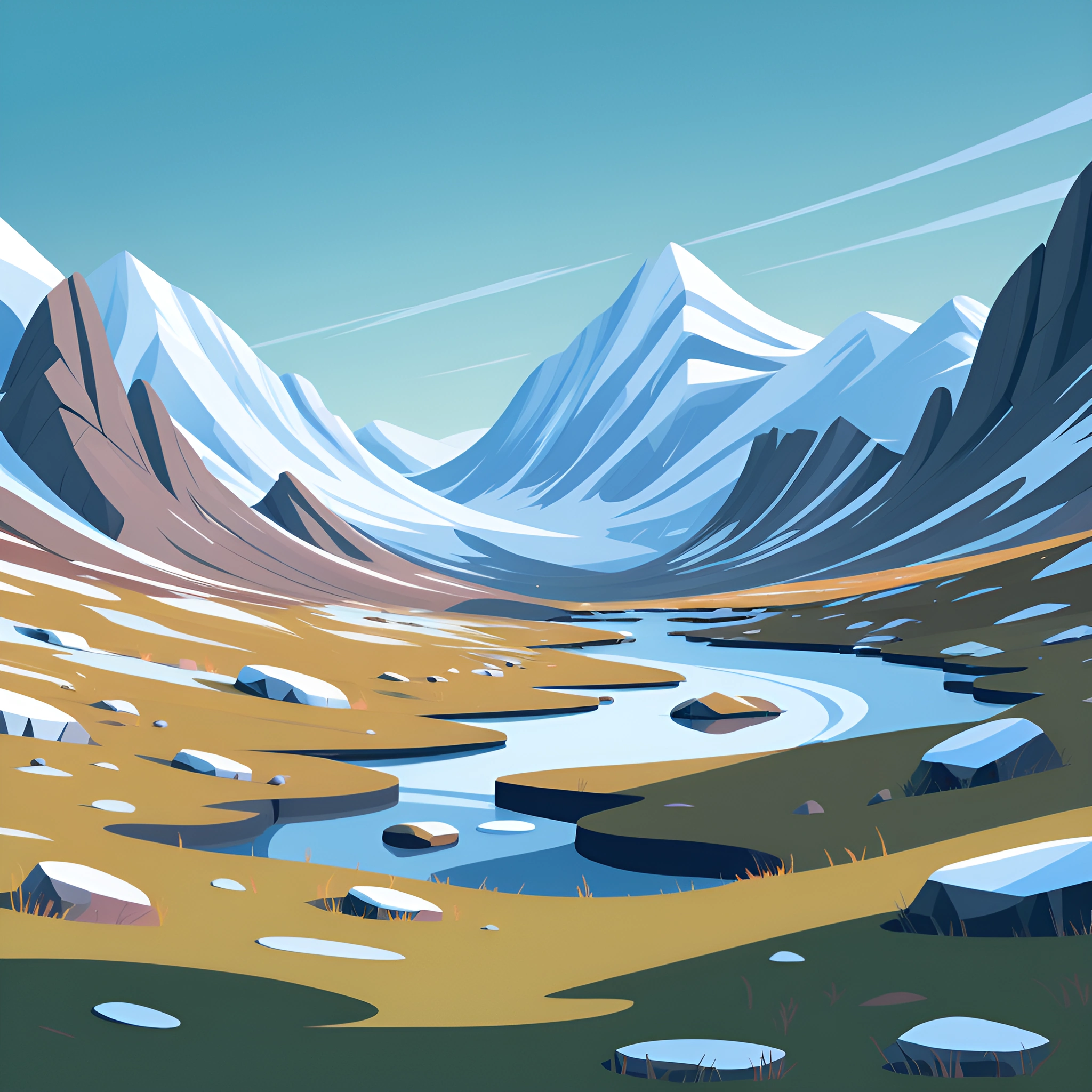Styleized Vector Landscape Stylized Mountain Landscape with River - Free Download - AI Scribbles
