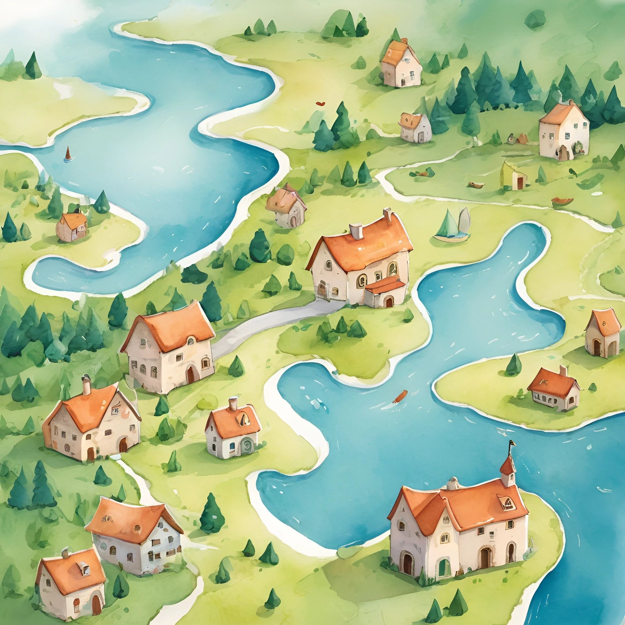 Map Country Side Whimsical Countryside Watercolor Map - Free Download - AI Scribbles