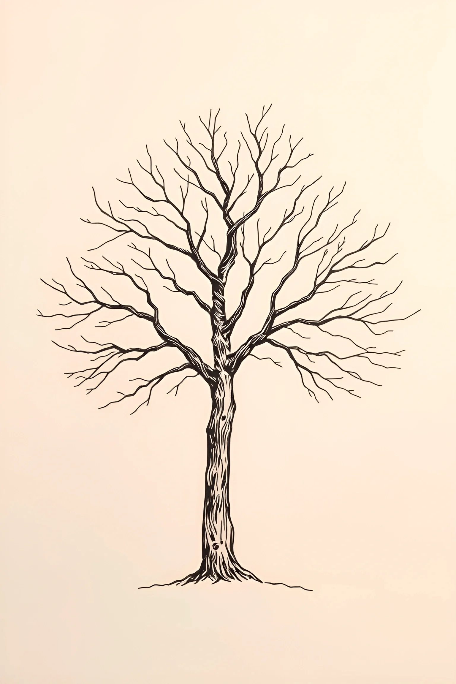 Black Ink Drawing Of Leafless Tree On Cream Background - Free Download ...