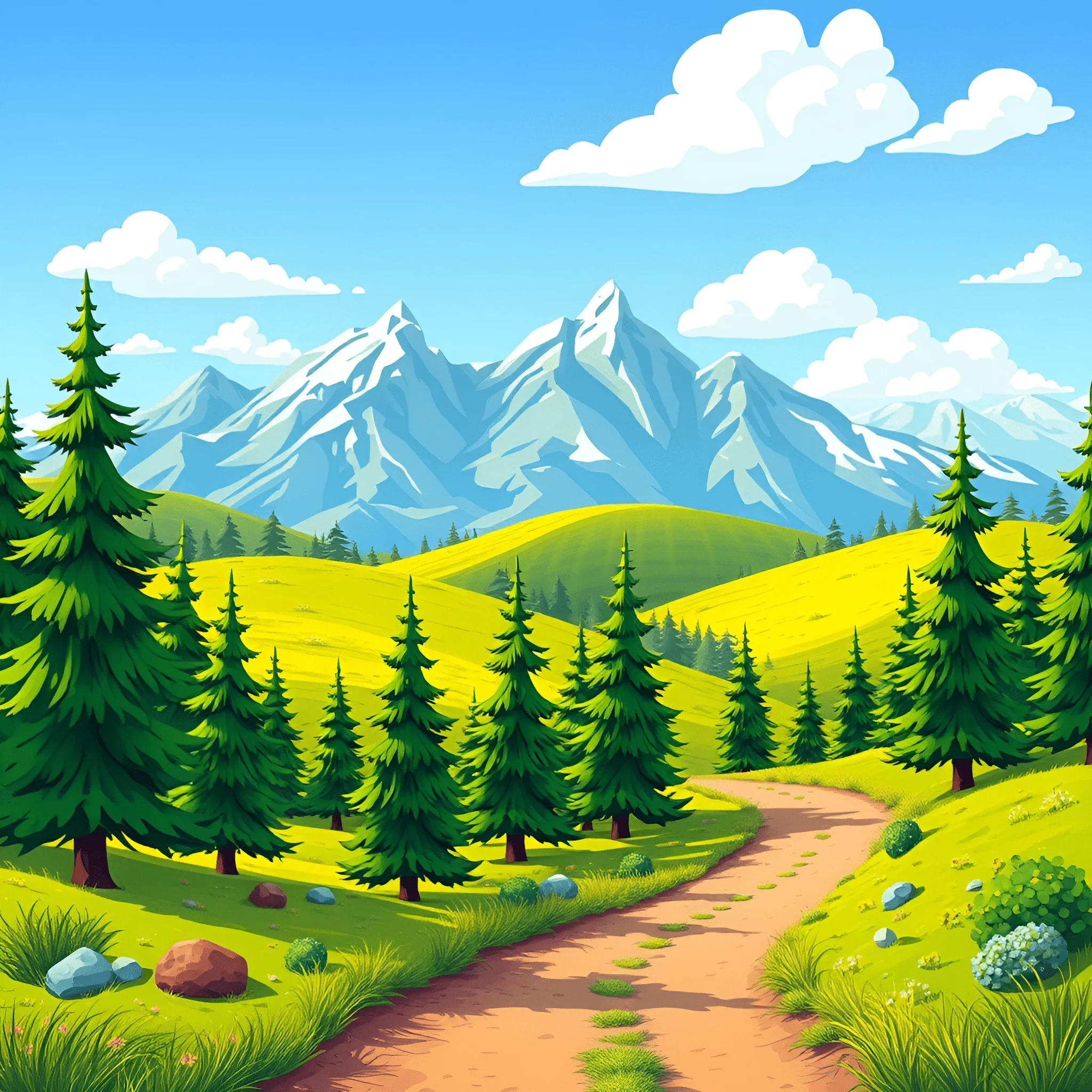 Mountain Landscape With Pine Trees And Pathway - Free Download - AI ...