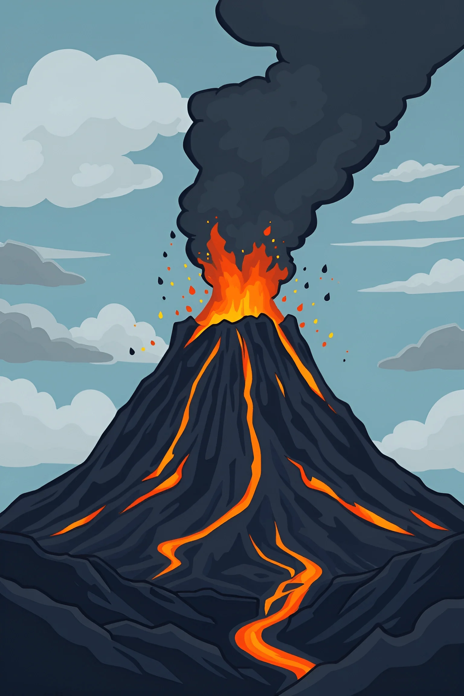 Illustration of Erupting Volcano with Lava Flow - Free Download - AI ...