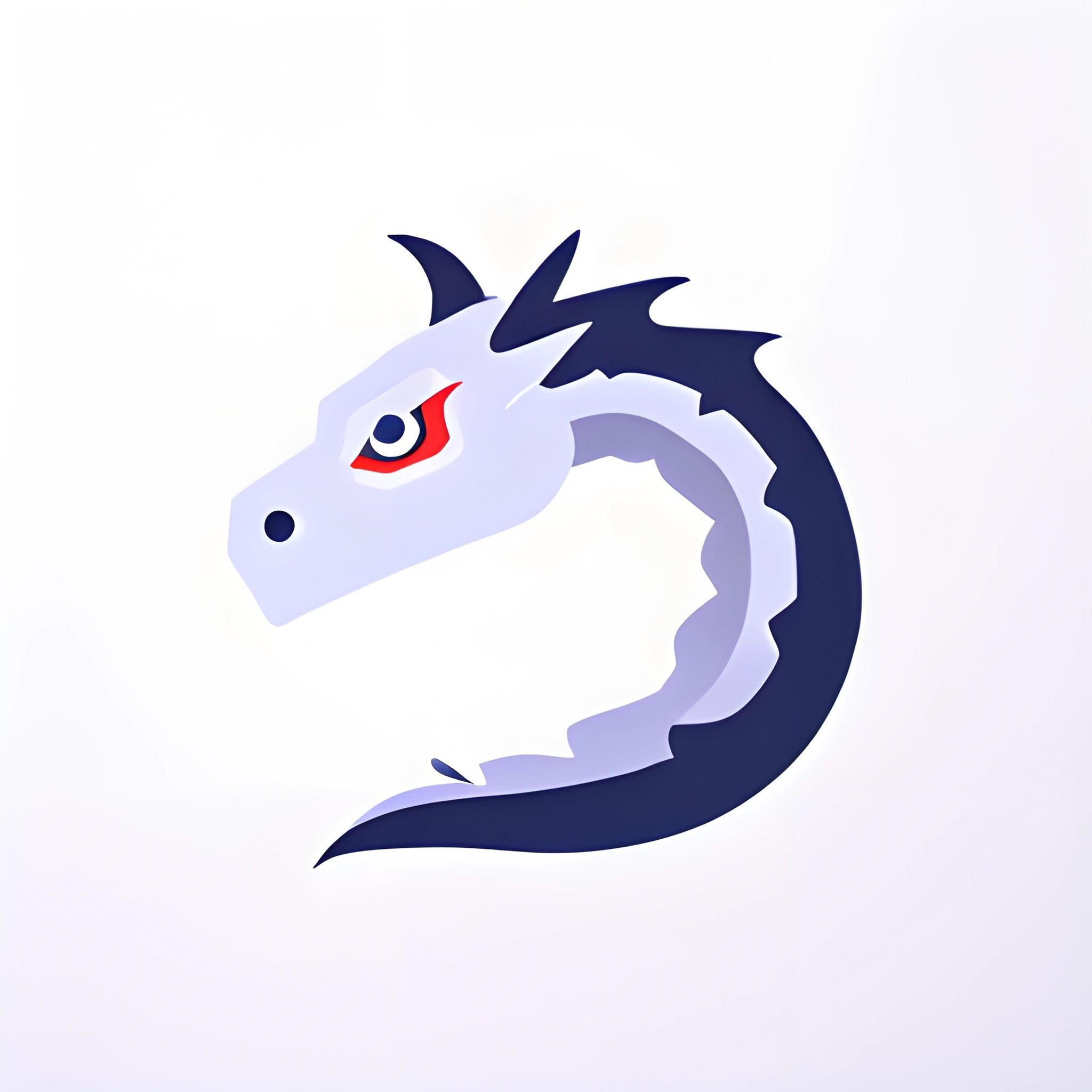 a paper dragon with red eyes on a white background