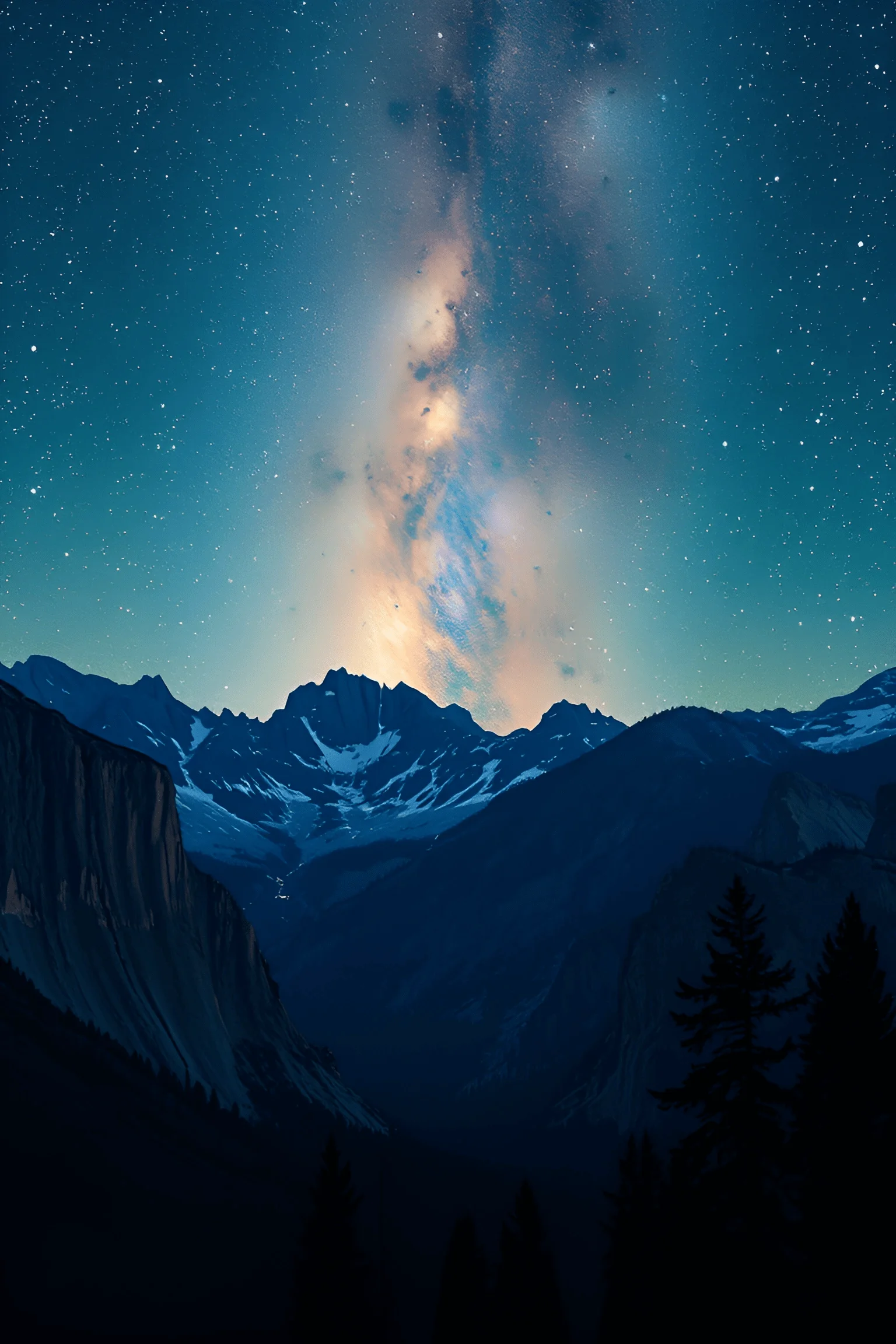Milky Way Galaxy Over Snowy Mountain Range at Night - Free Download ...