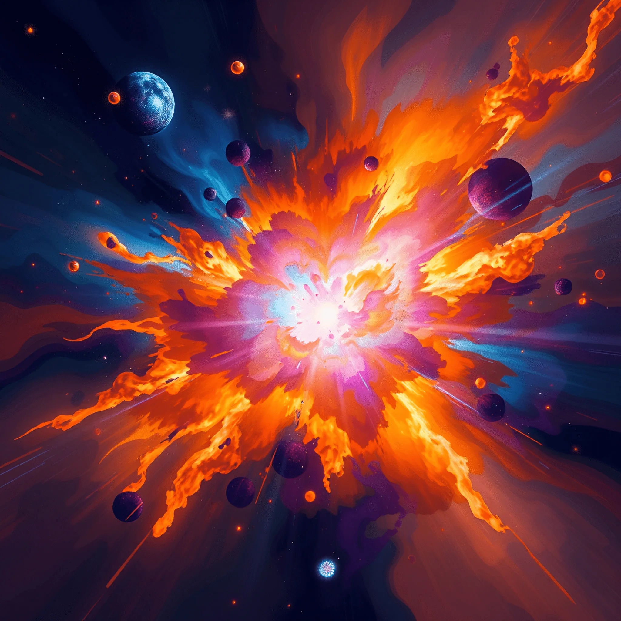 Cosmic Explosion With Planets - Free Download - AI Scribbles