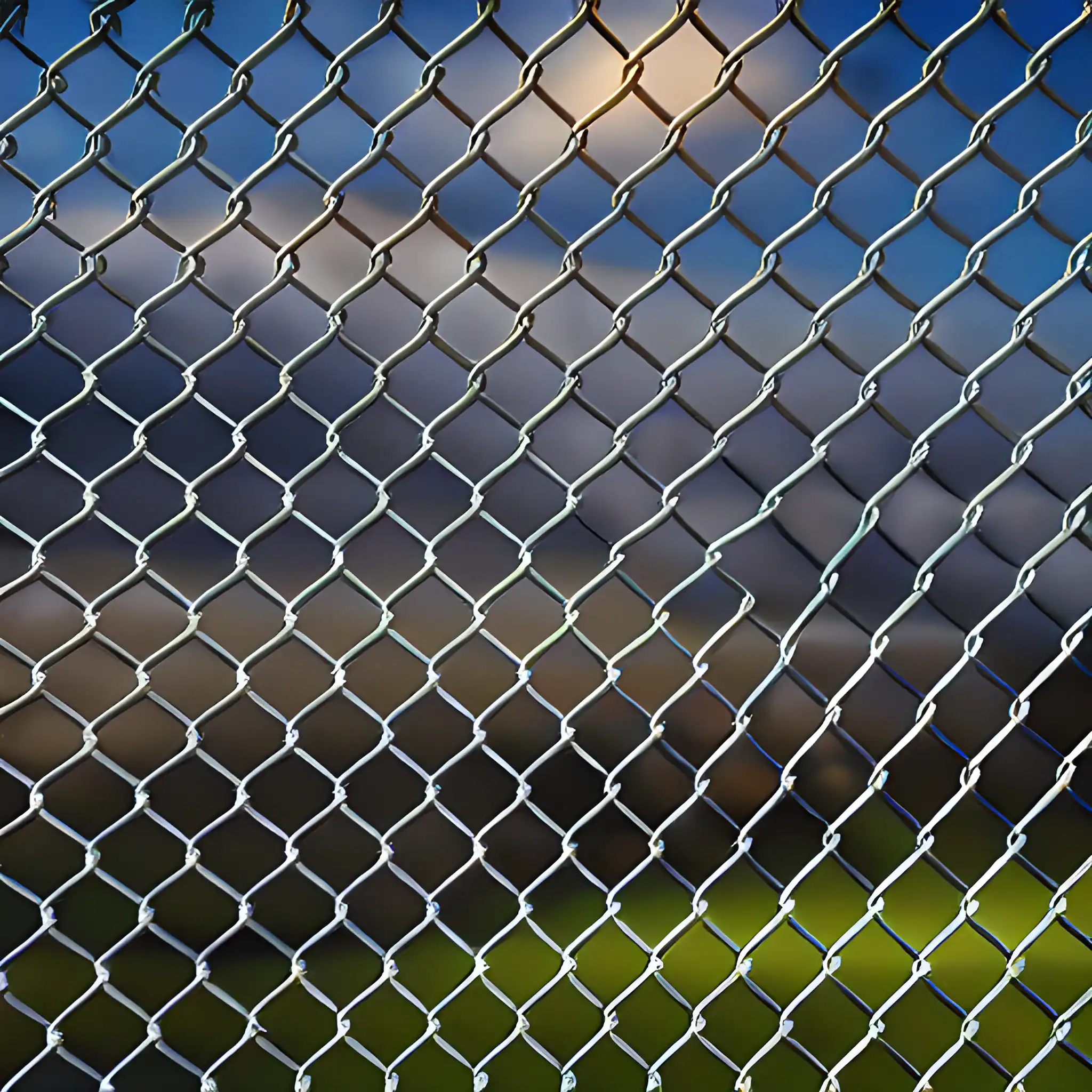 a close up of a chain link fence with a sky background