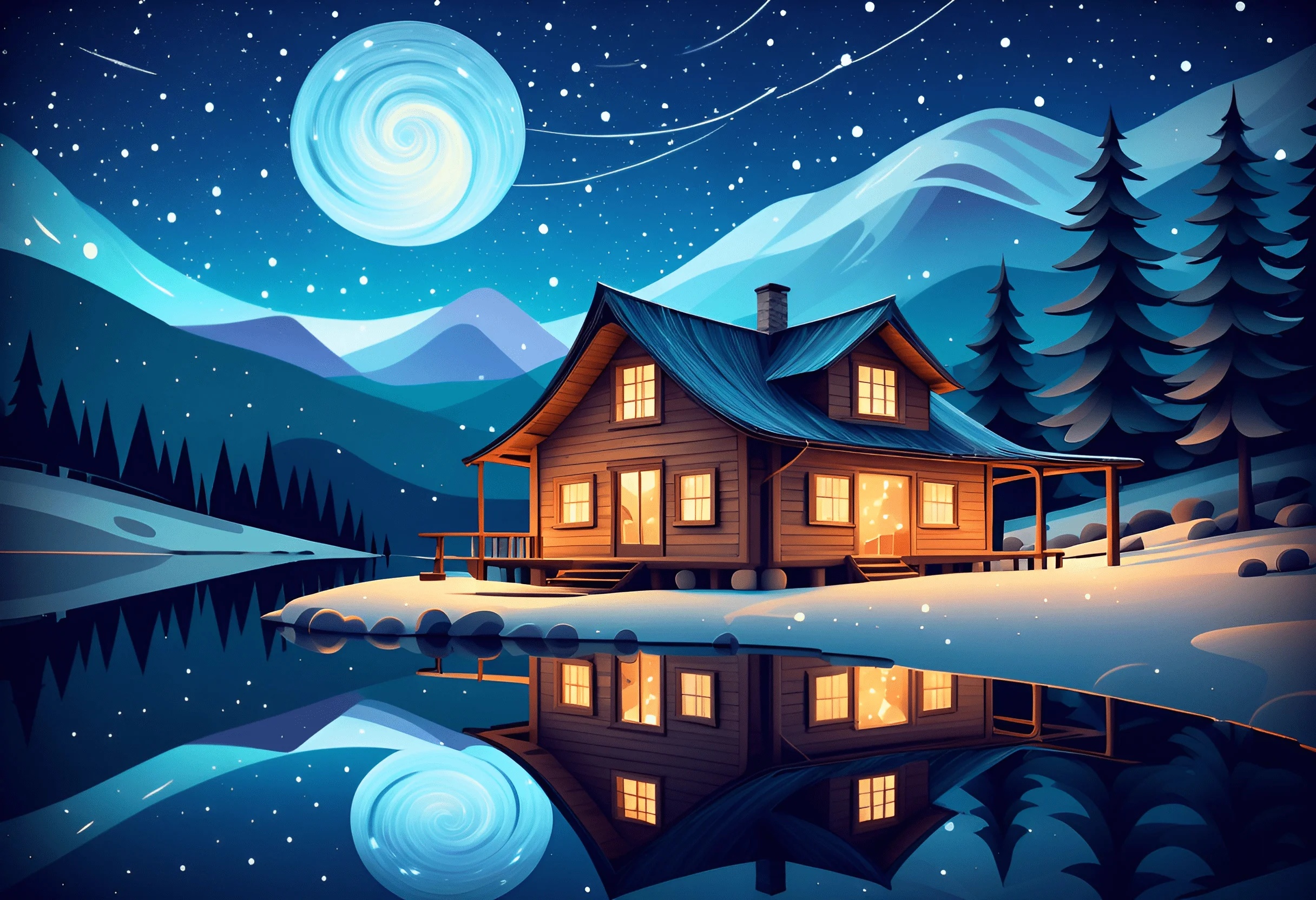 Snowy Cabin Under a Starry Night Sky - Free Download - AI Scribbles