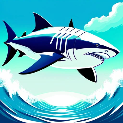 illustration of a shark in the ocean with a wave