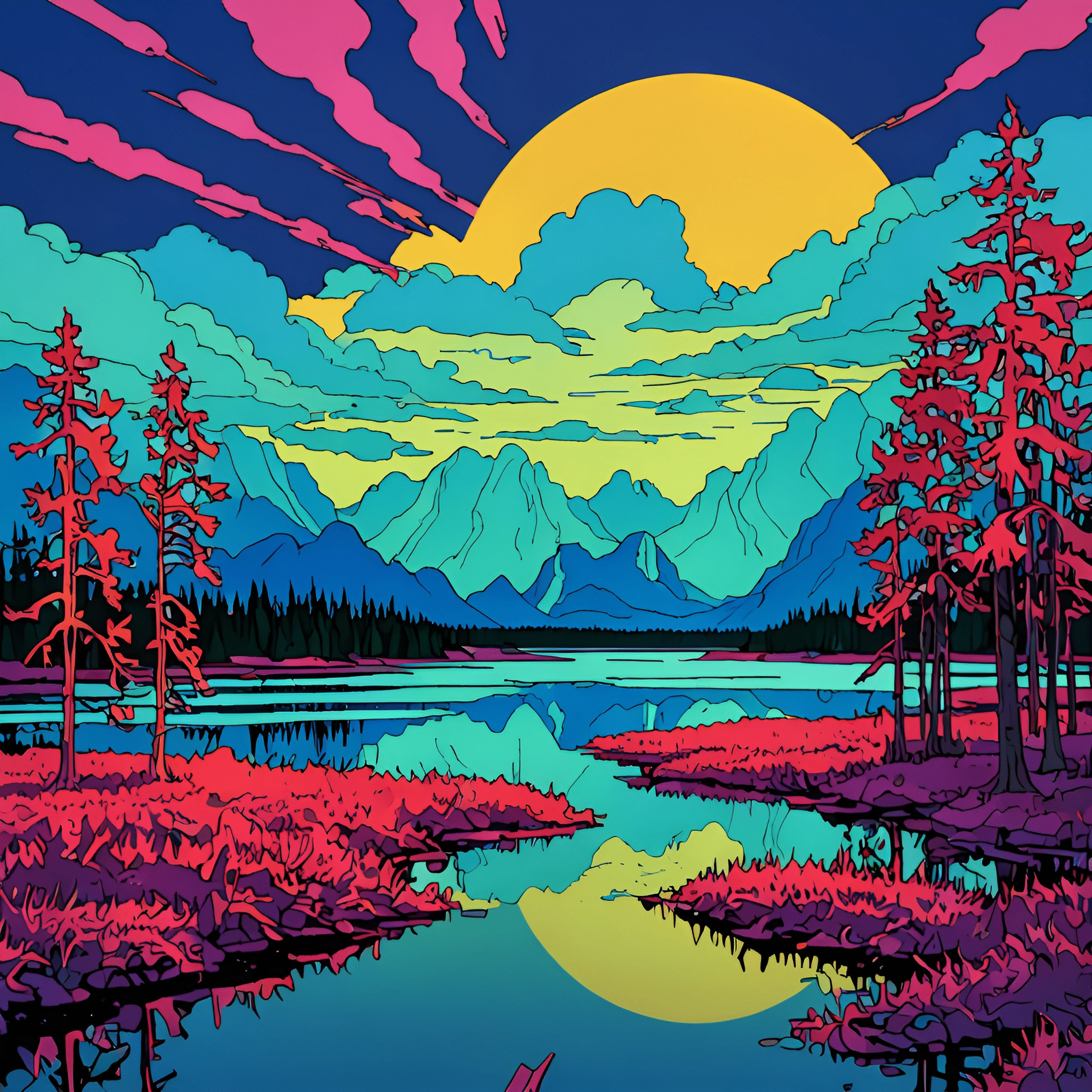 Vibrant Landscape Illustration - Free Download - AI Scribbles
