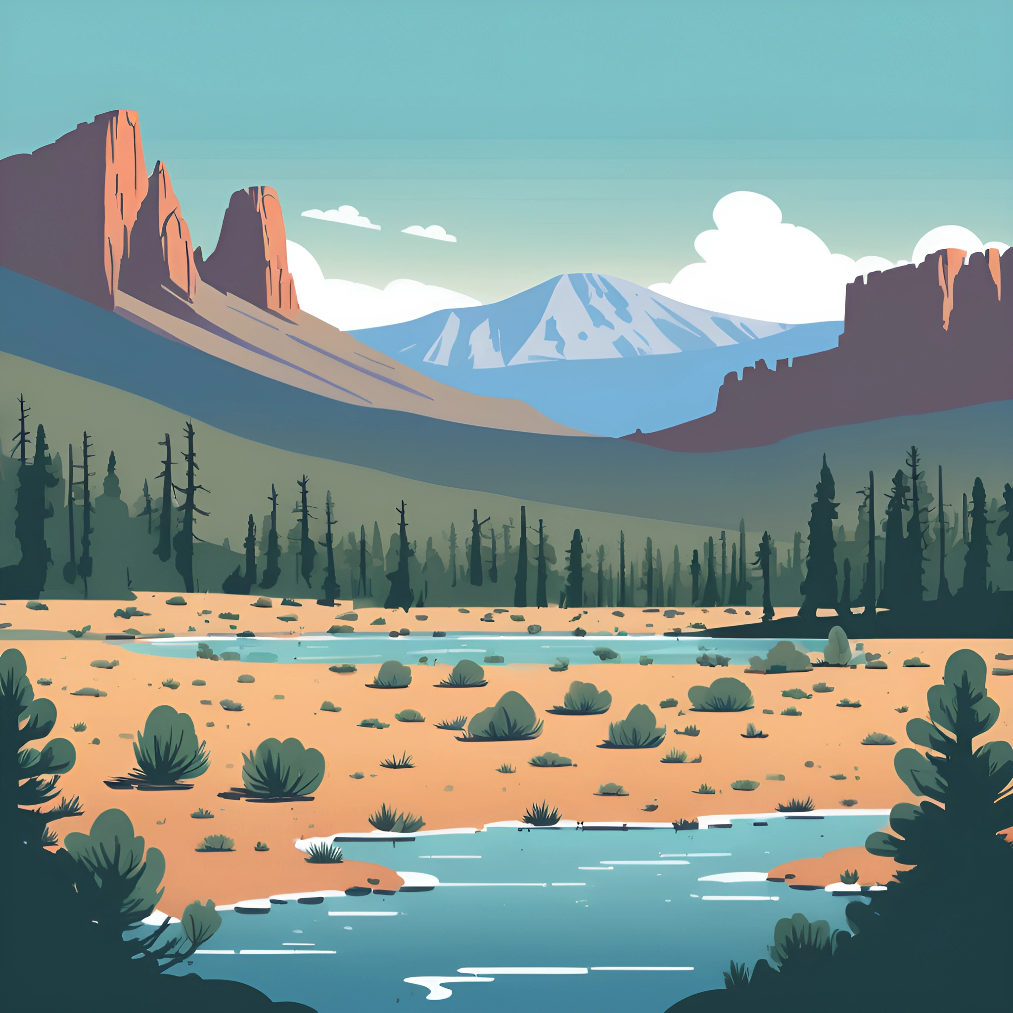 Serene Mountain Landscape with a River - Free Download - AI Scribbles