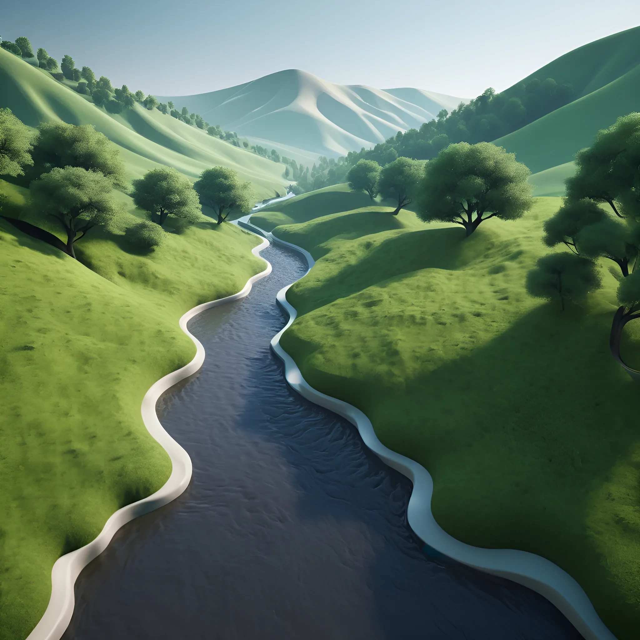 Serene River Flowing Through Lush Green Hills - Free Download - AI ...