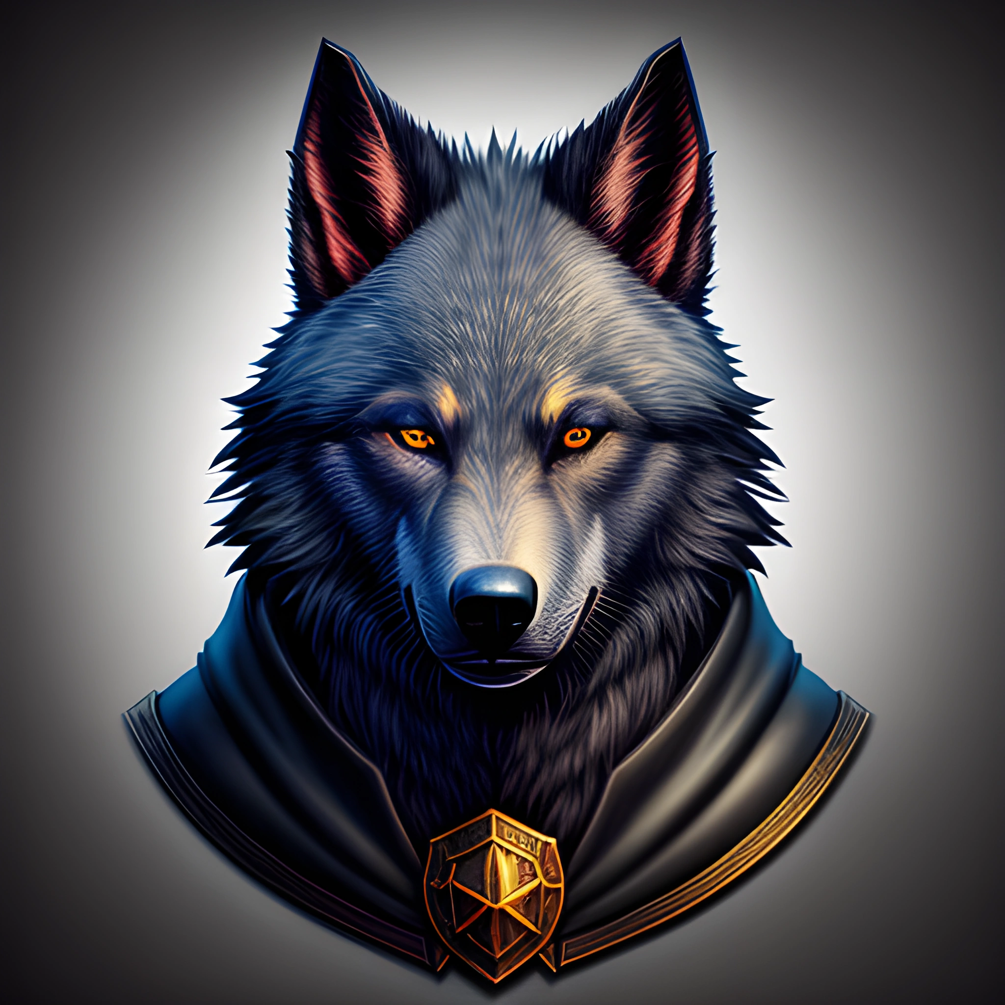 a wolf with a collar and a star on it