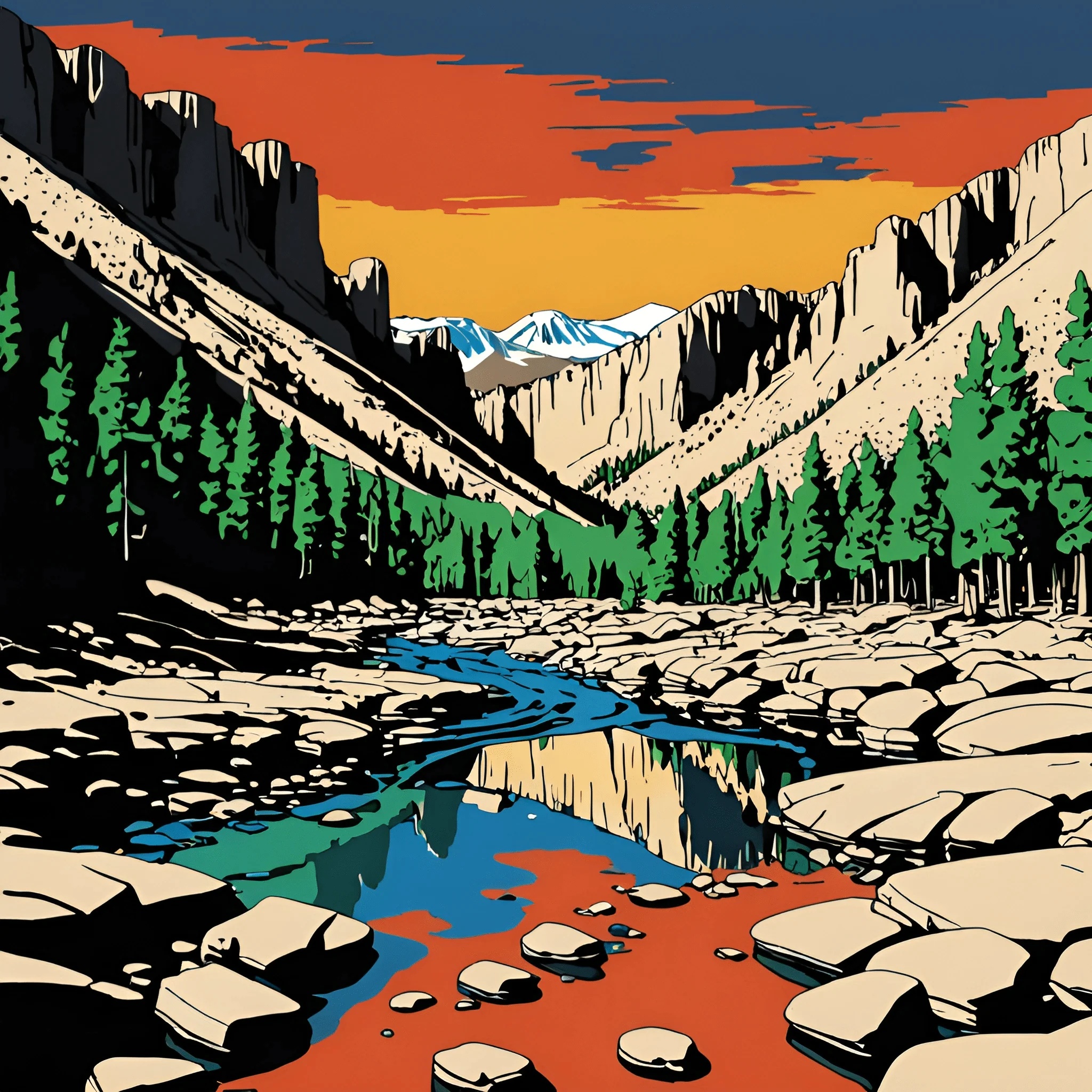 Vibrant Mountain River Landscape - Free Download - AI Scribbles