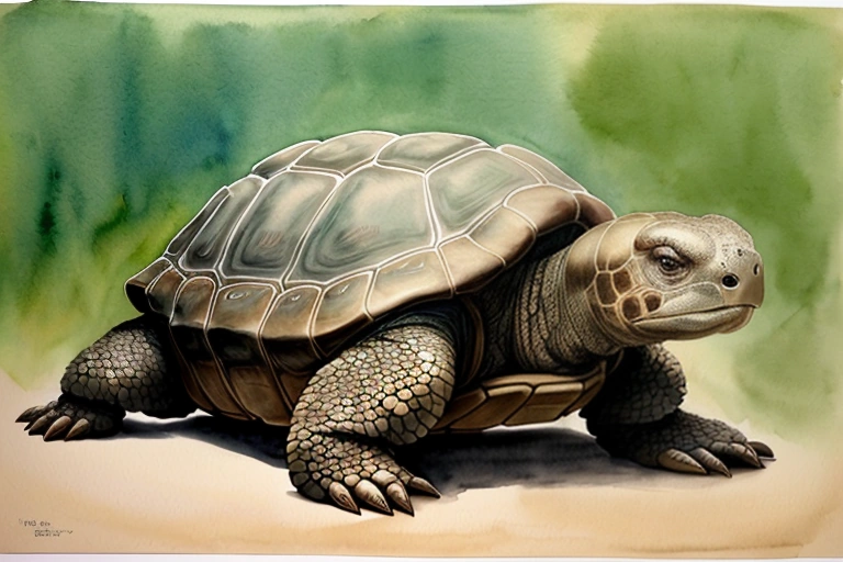 painting of a turtle on a green background with a white background