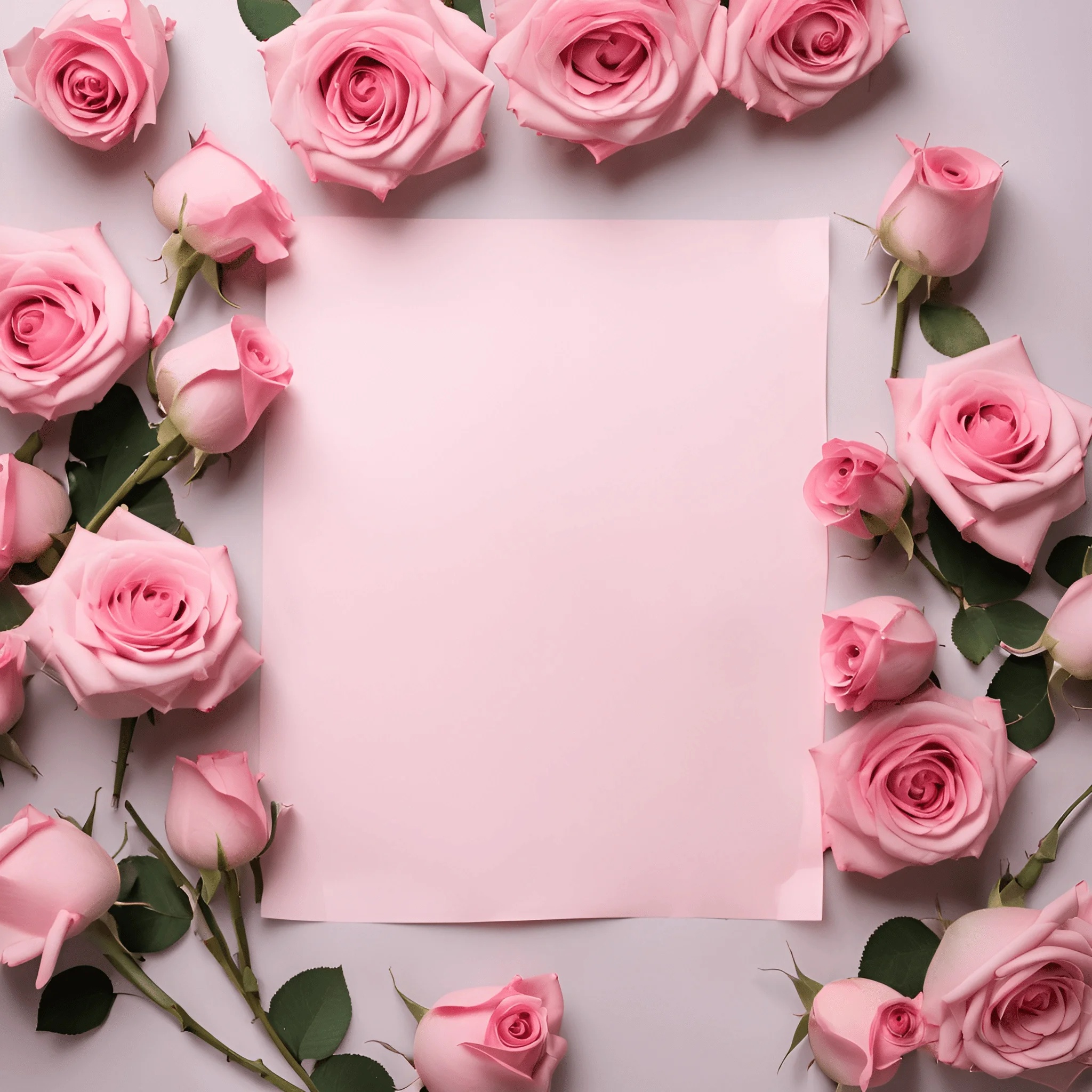 Pink Roses Framing Blank Paper Background - Free Download - AI Scribbles
