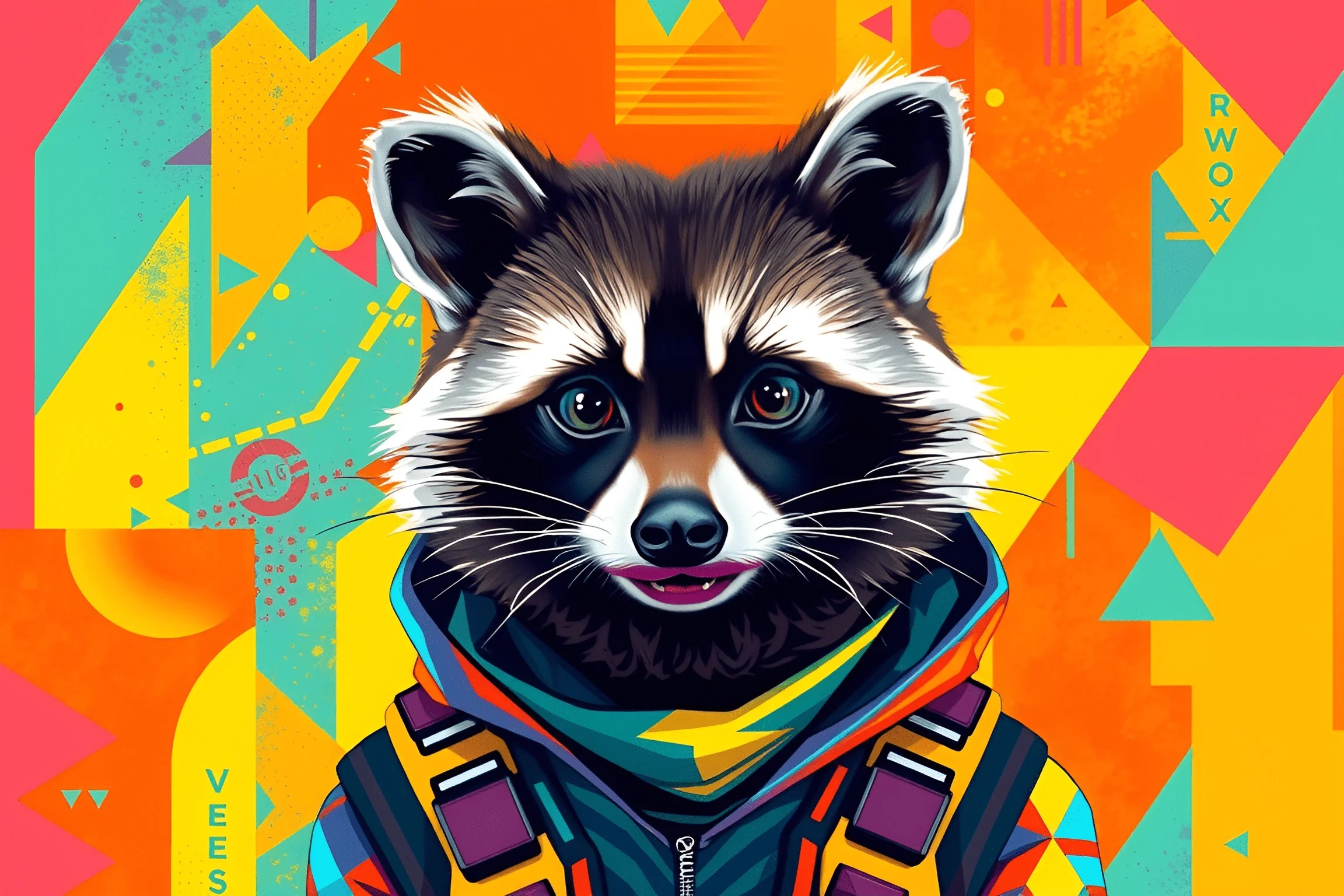 Digital Racoon Digital Illustration of Raccoon in Colorful Outfit - Free Download - AI ...