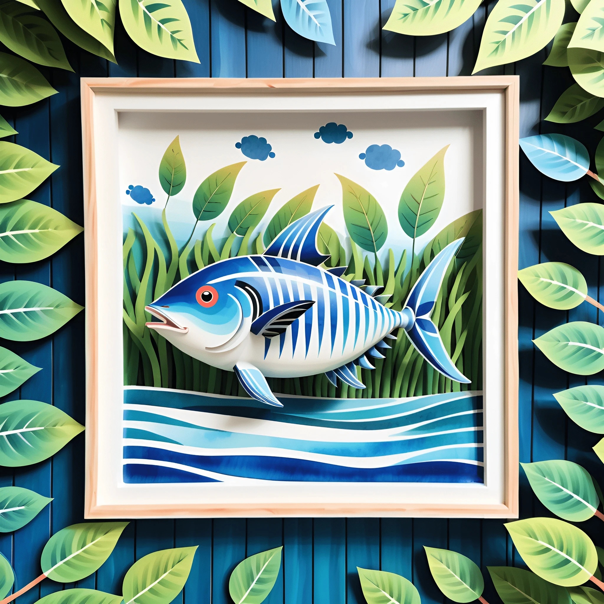 Blue Grid Paper Fish Intricate Blue Fish Papercraft - Free Download - AI Scribbles
