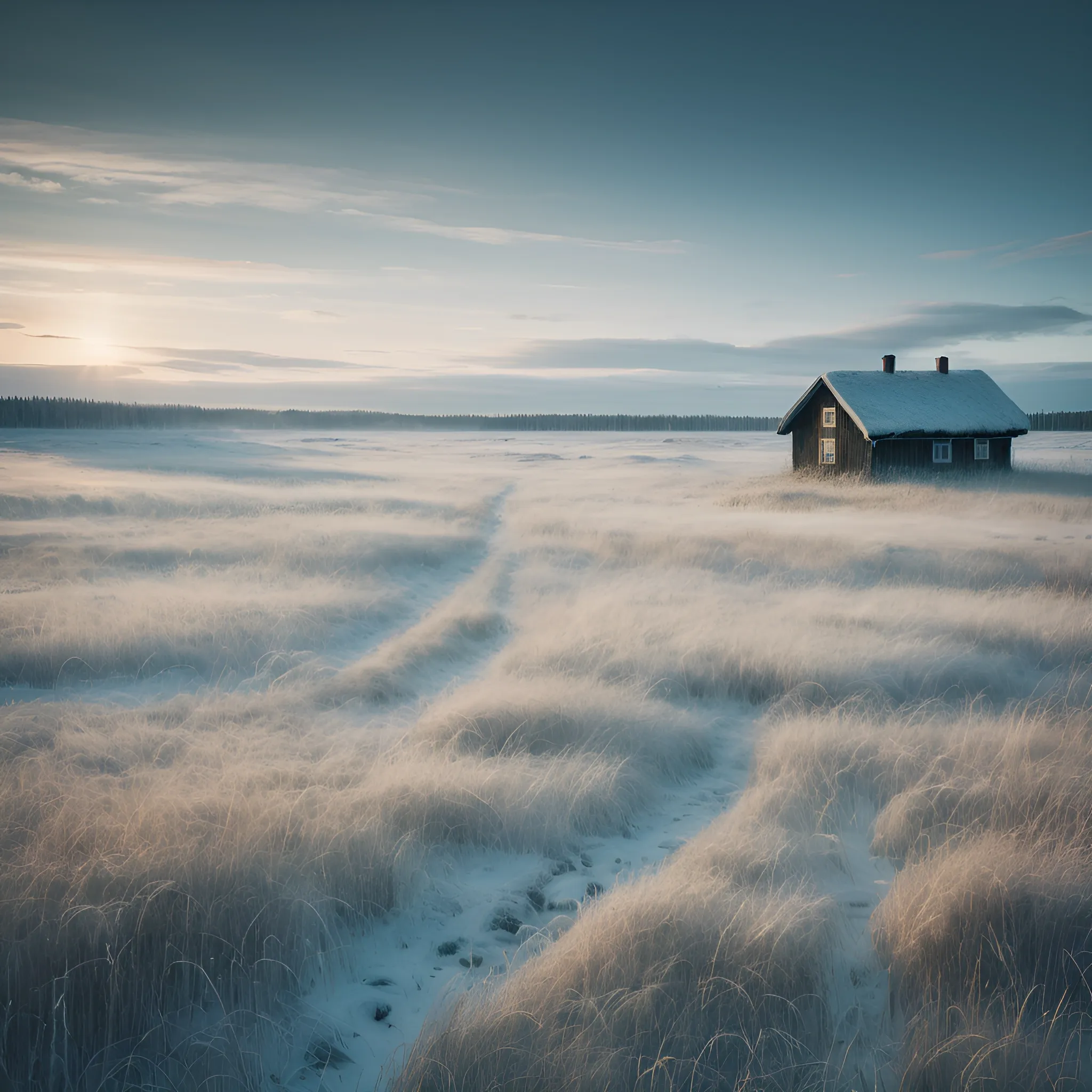 Serene Winter Landscape with Isolated Cabin - Free Download - AI Scribbles